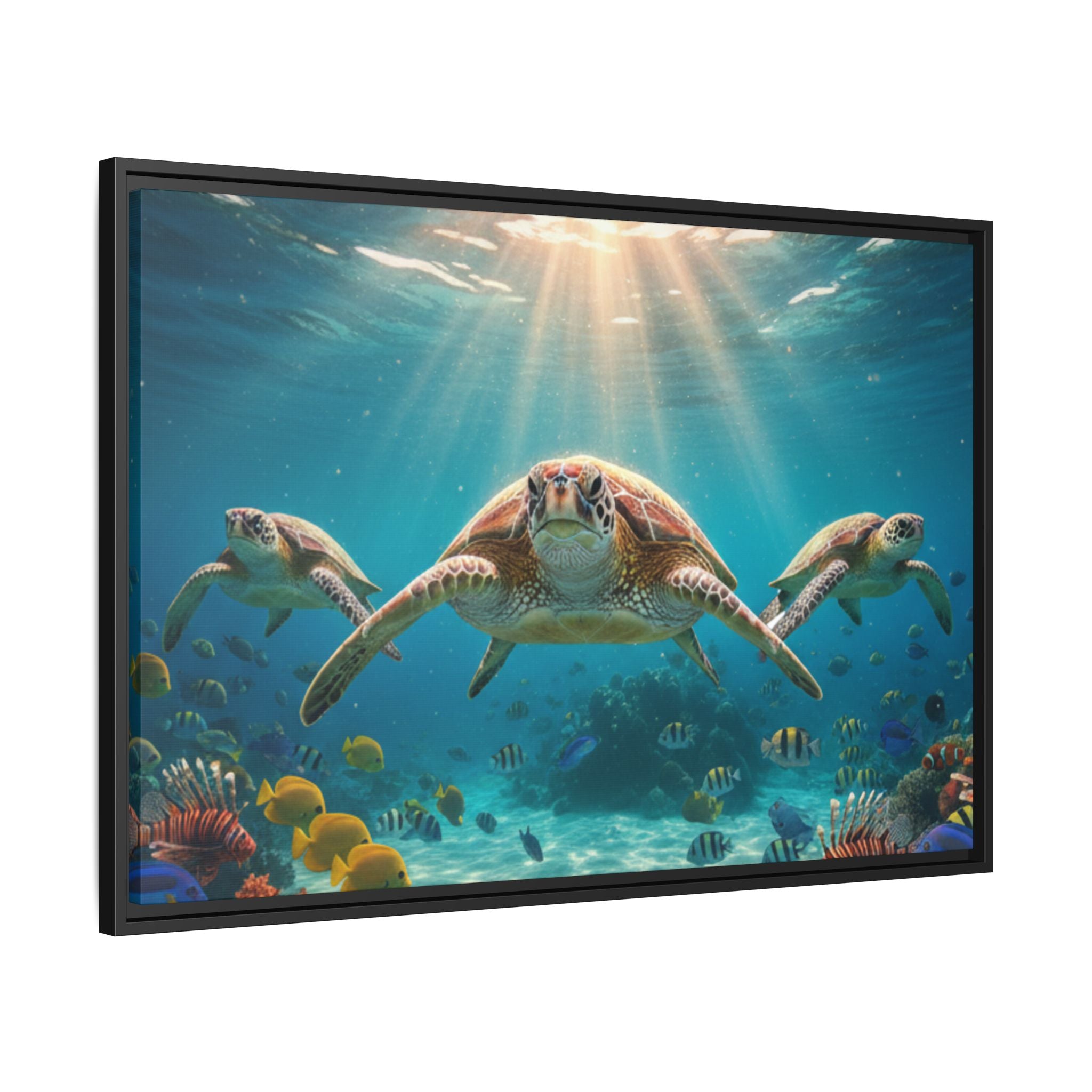 Sea Turtle Ocean Art — Framed Matte Canvas Wall Art