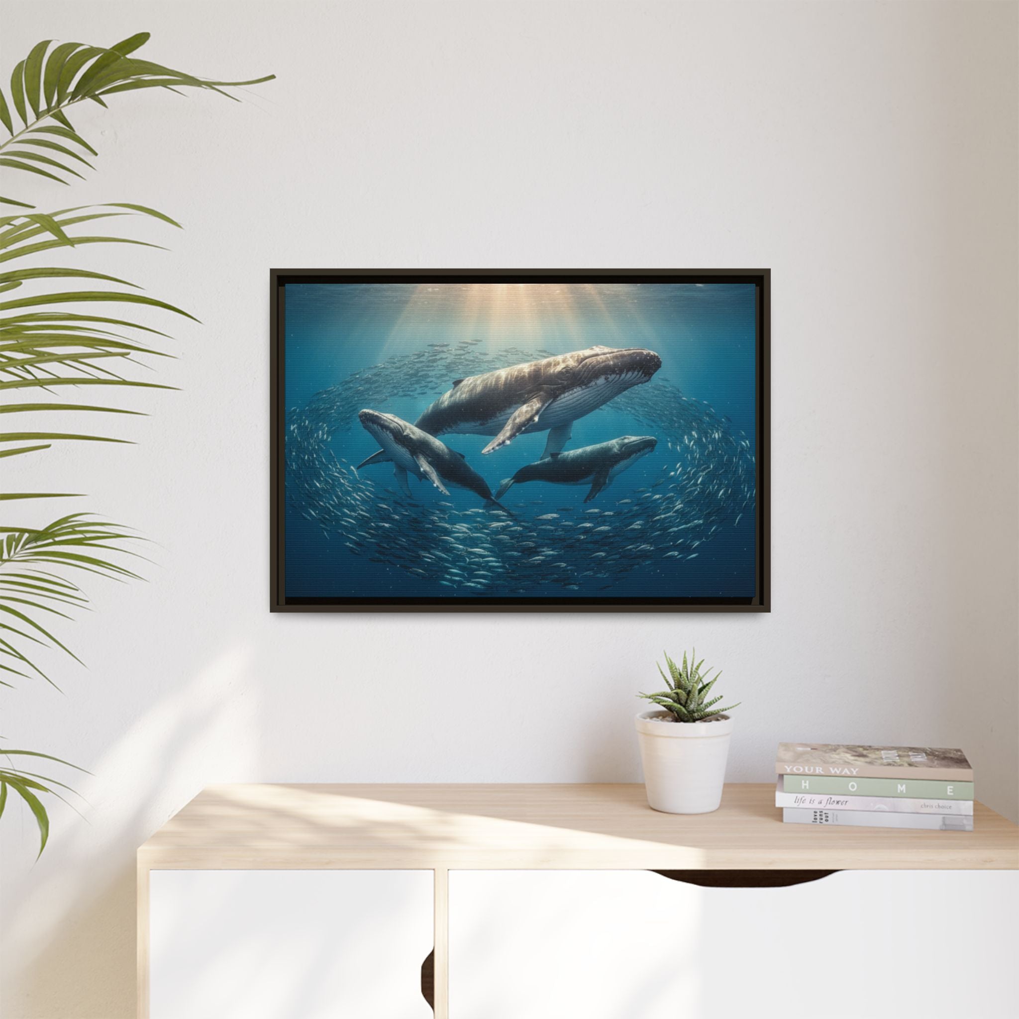 Stunning Whale Family Canvas Wall Art - Framed