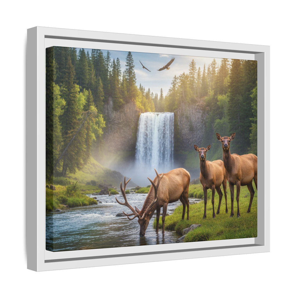 Waterfall Elk Forest Landscape Wall Art