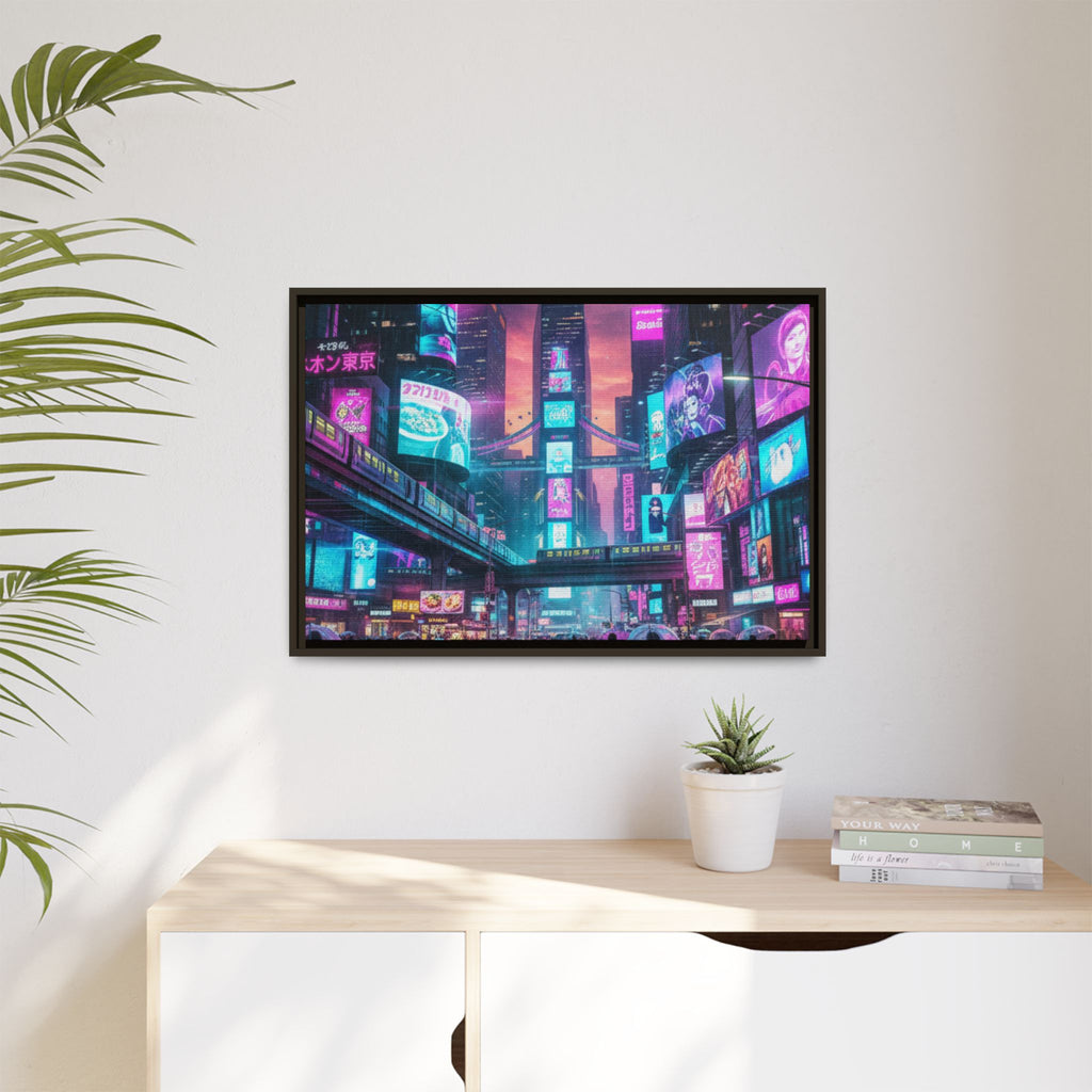 Bright Future Cityscape Vibrant Wall Art  — Framed Cyberpunk Wall Art
