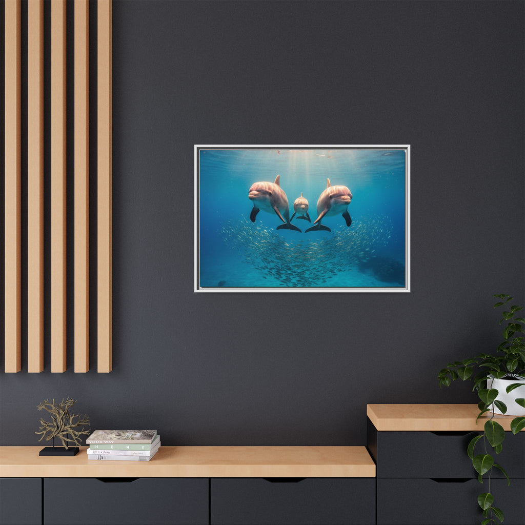 Framed Dolphin Canvas Print — Matte Ocean Wall Art