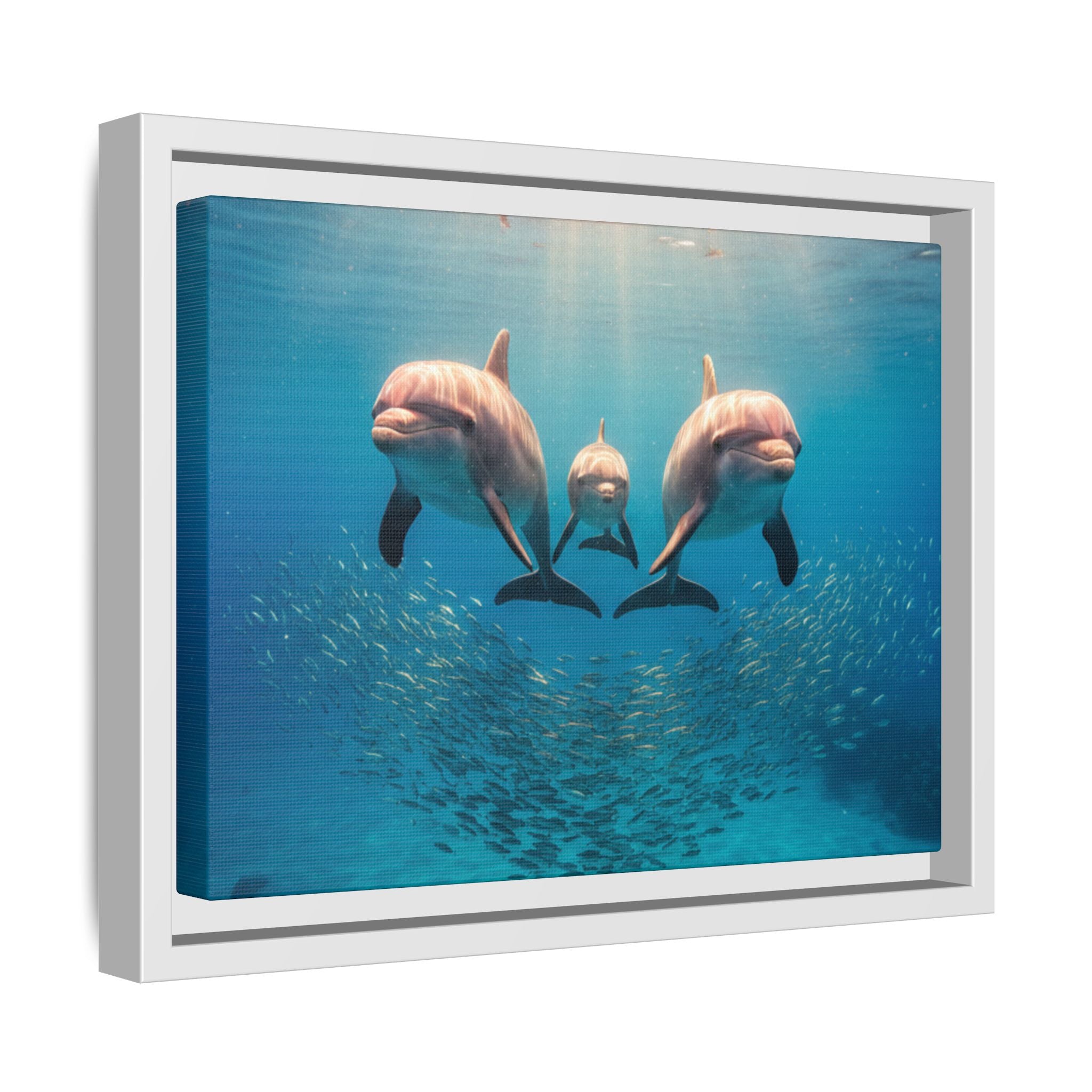 Framed Dolphin Canvas Print — Matte Ocean Wall Art