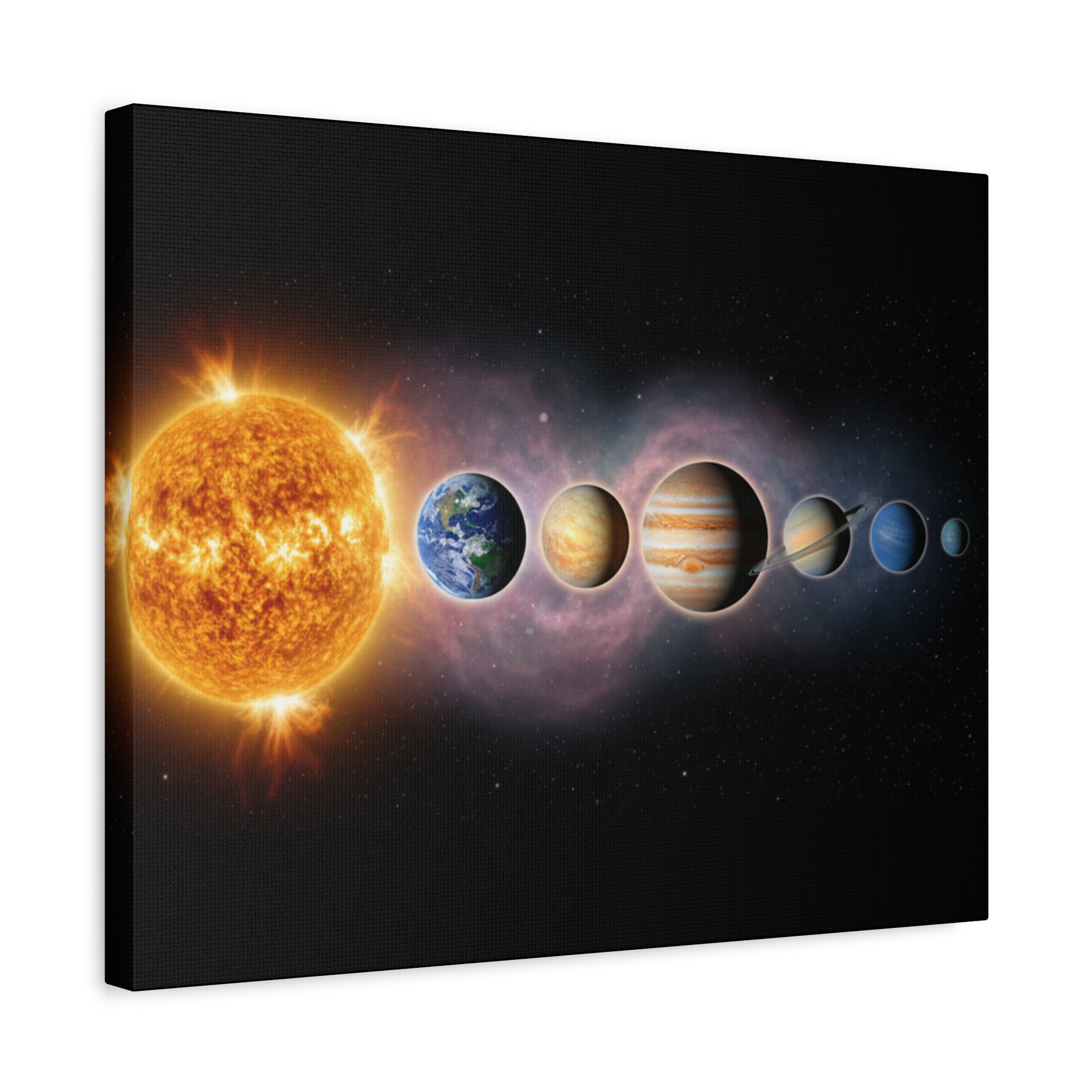Stunning Solar System Art — Planet Lineup Matte Stretched Wall Art