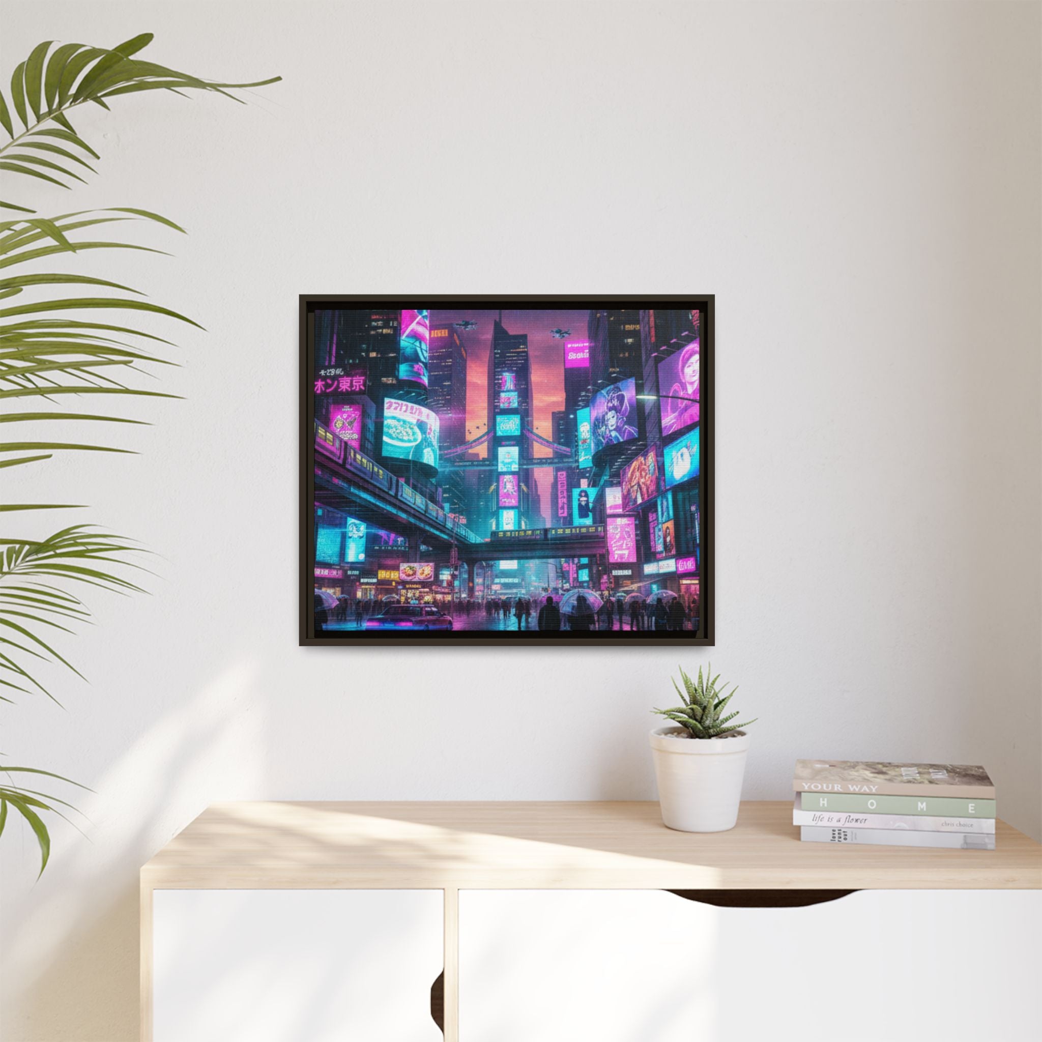 Bright Future Cityscape Vibrant Wall Art  — Framed Cyberpunk Wall Art