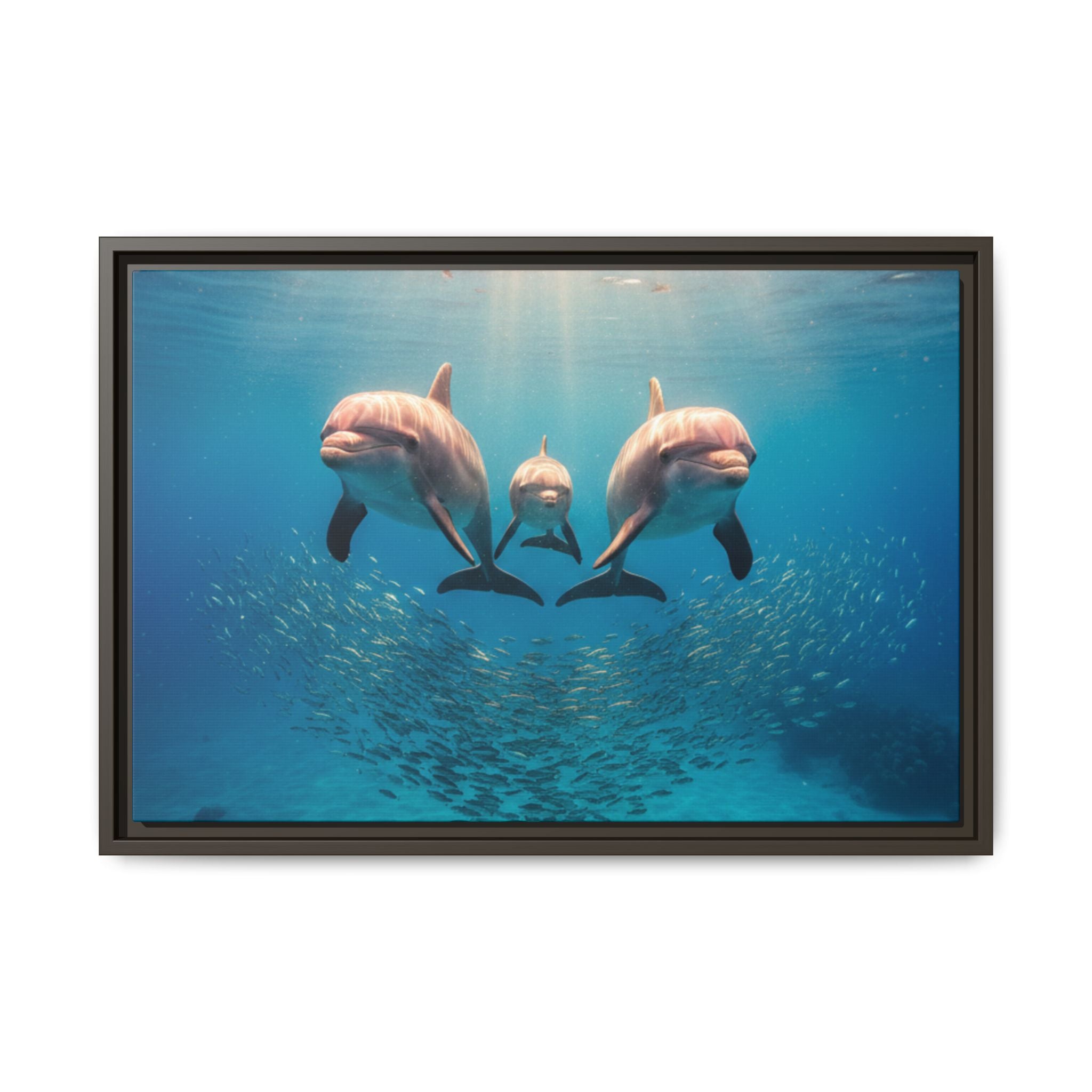 Framed Dolphin Canvas Print — Matte Ocean Wall Art