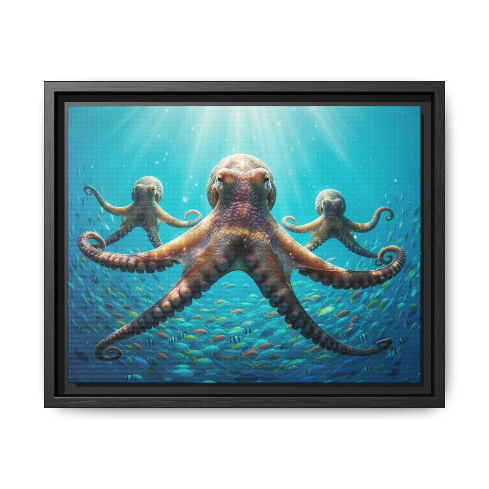 Framed Octopus Art Print — Vibrant Underwater Canvas Wall Decor