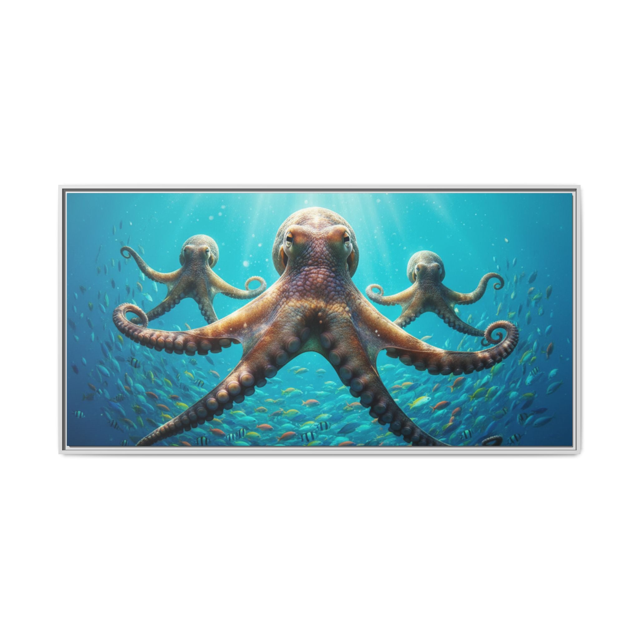 Framed Octopus Art Print — Vibrant Underwater Canvas Wall Decor