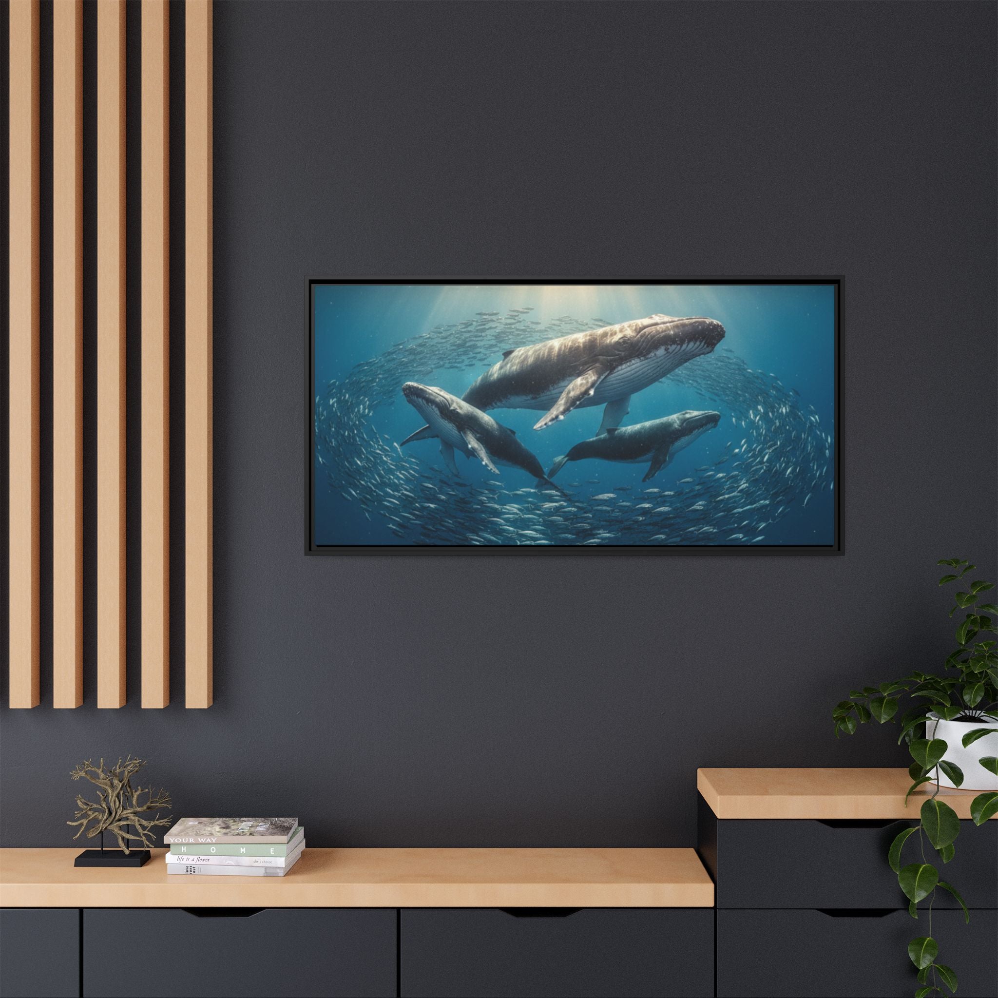 Stunning Whale Family Canvas Wall Art - Framed