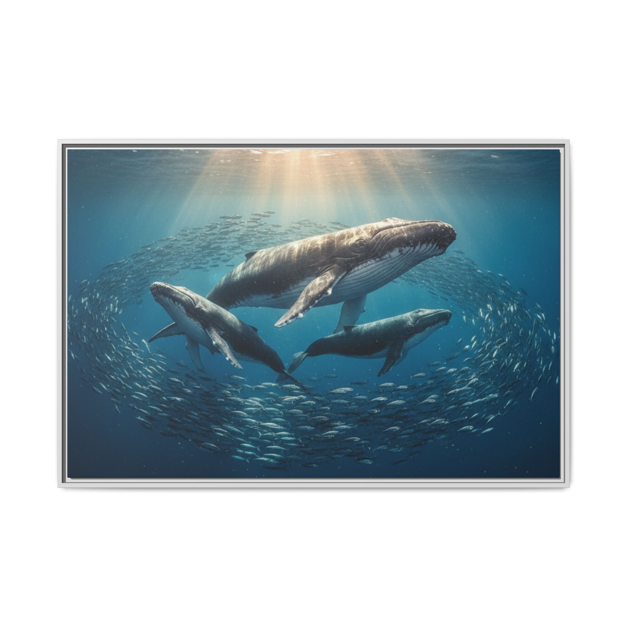 Stunning Whale Family Canvas Wall Art - Framed