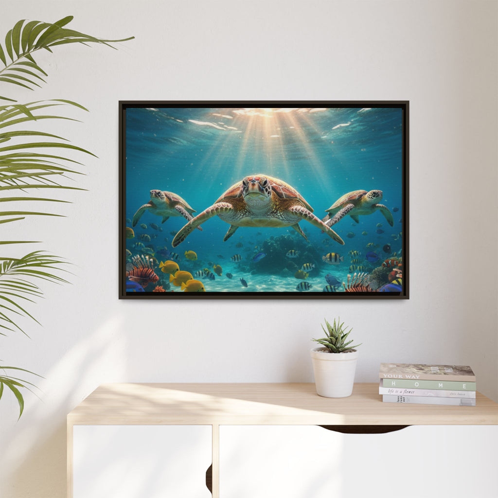 Sea Turtle Ocean Art — Framed Matte Canvas Wall Art