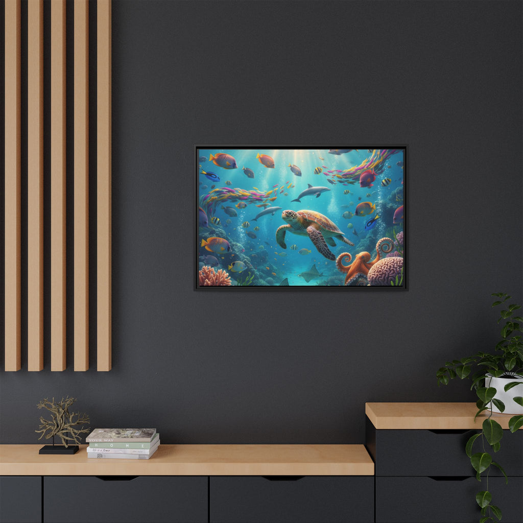 Framed Ocean Life Canvas — Colorful Sea Turtle Wall Art