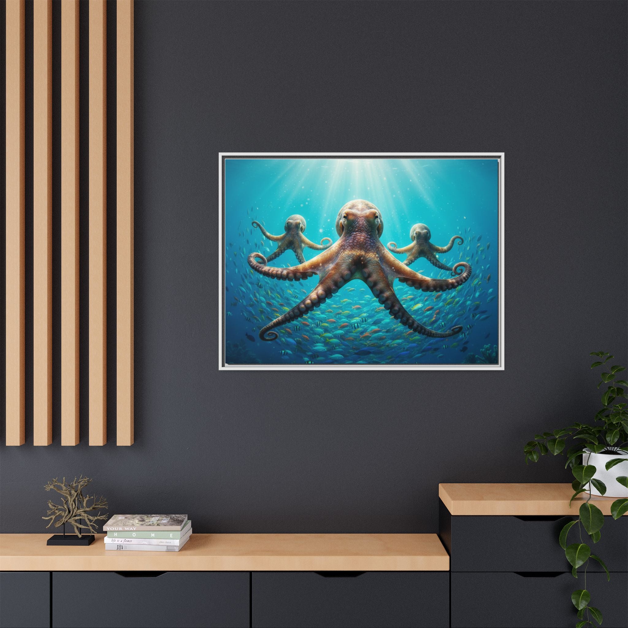 Framed Octopus Art Print — Vibrant Underwater Canvas Wall Decor