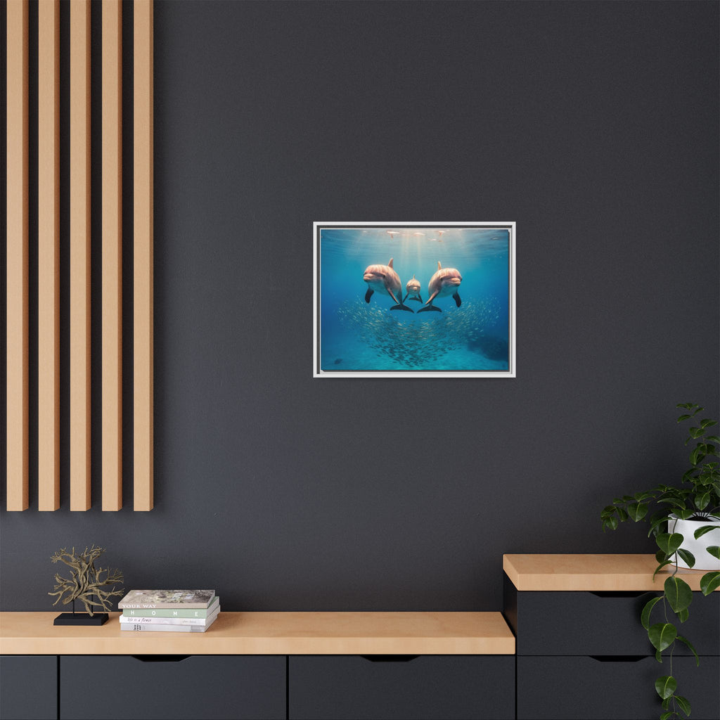 Framed Dolphin Canvas Print — Matte Ocean Wall Art