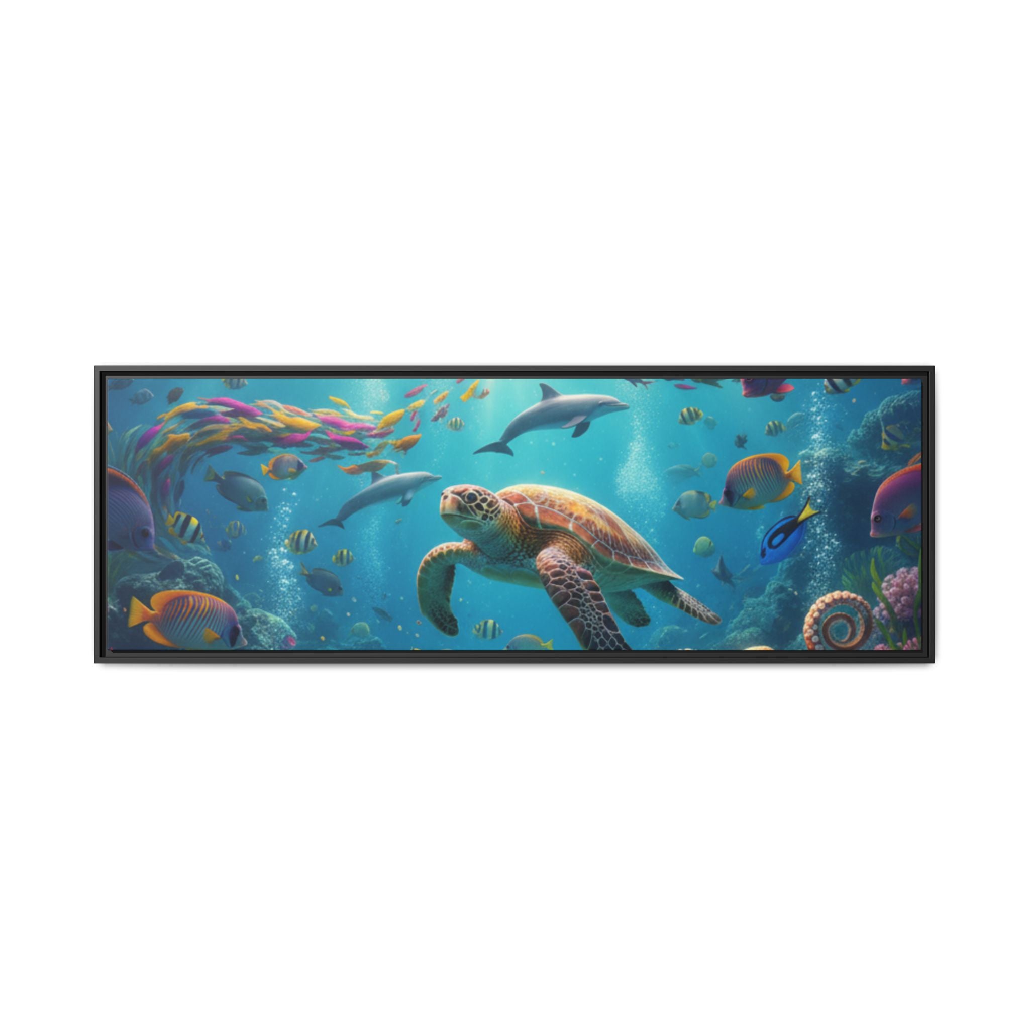 Framed Ocean Life Canvas — Colorful Sea Turtle Wall Art