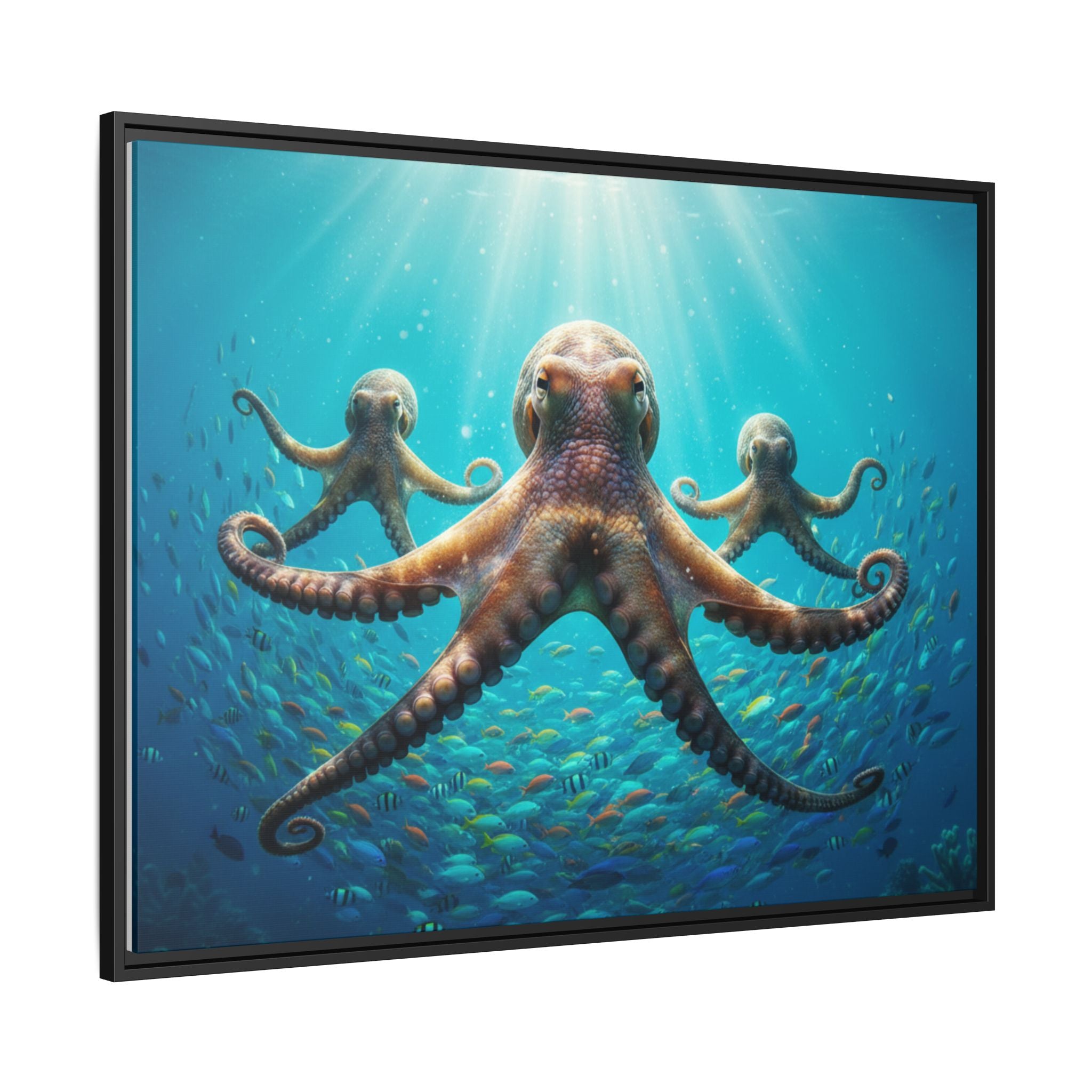 Framed Octopus Art Print — Vibrant Underwater Canvas Wall Decor