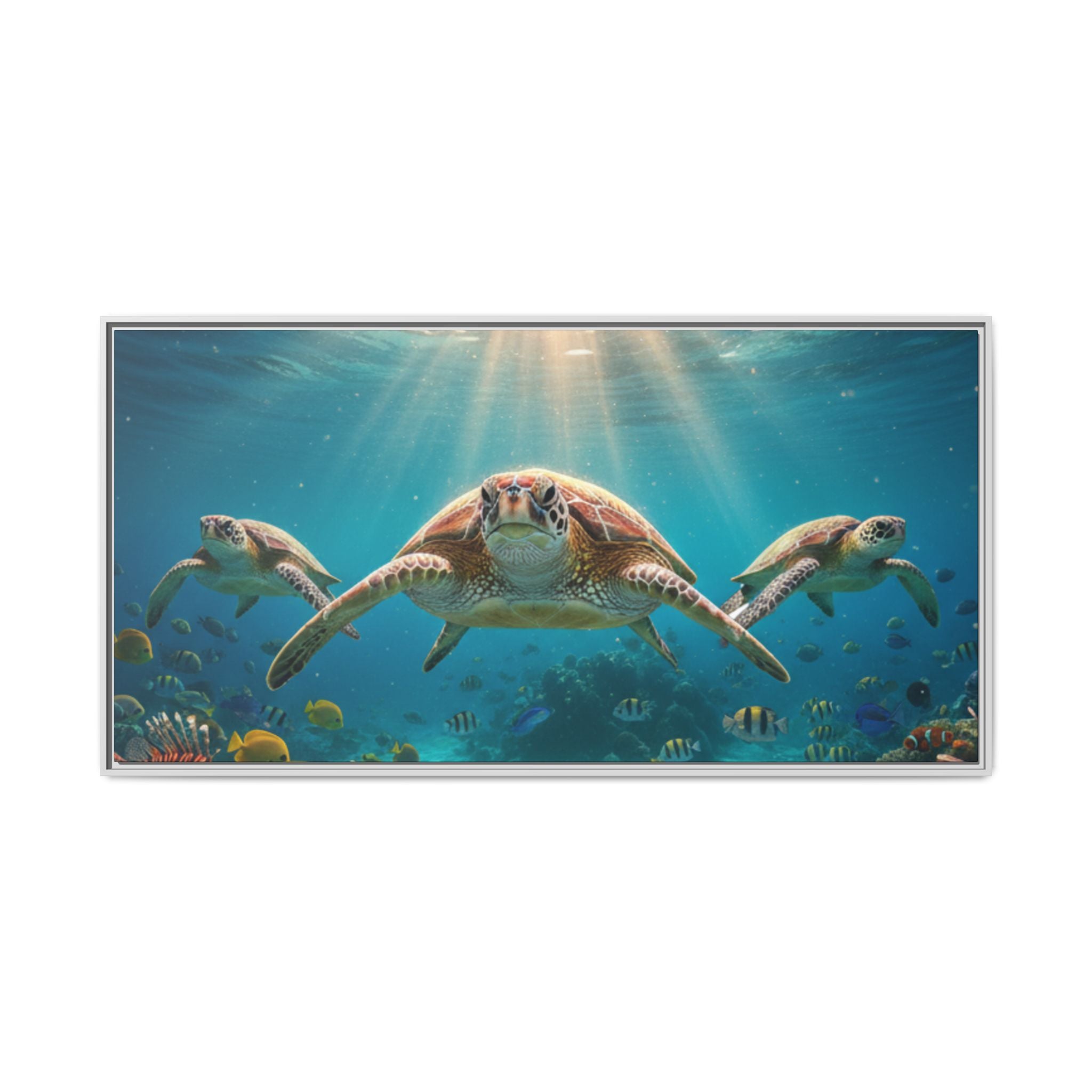 Sea Turtle Ocean Art — Framed Matte Canvas Wall Art