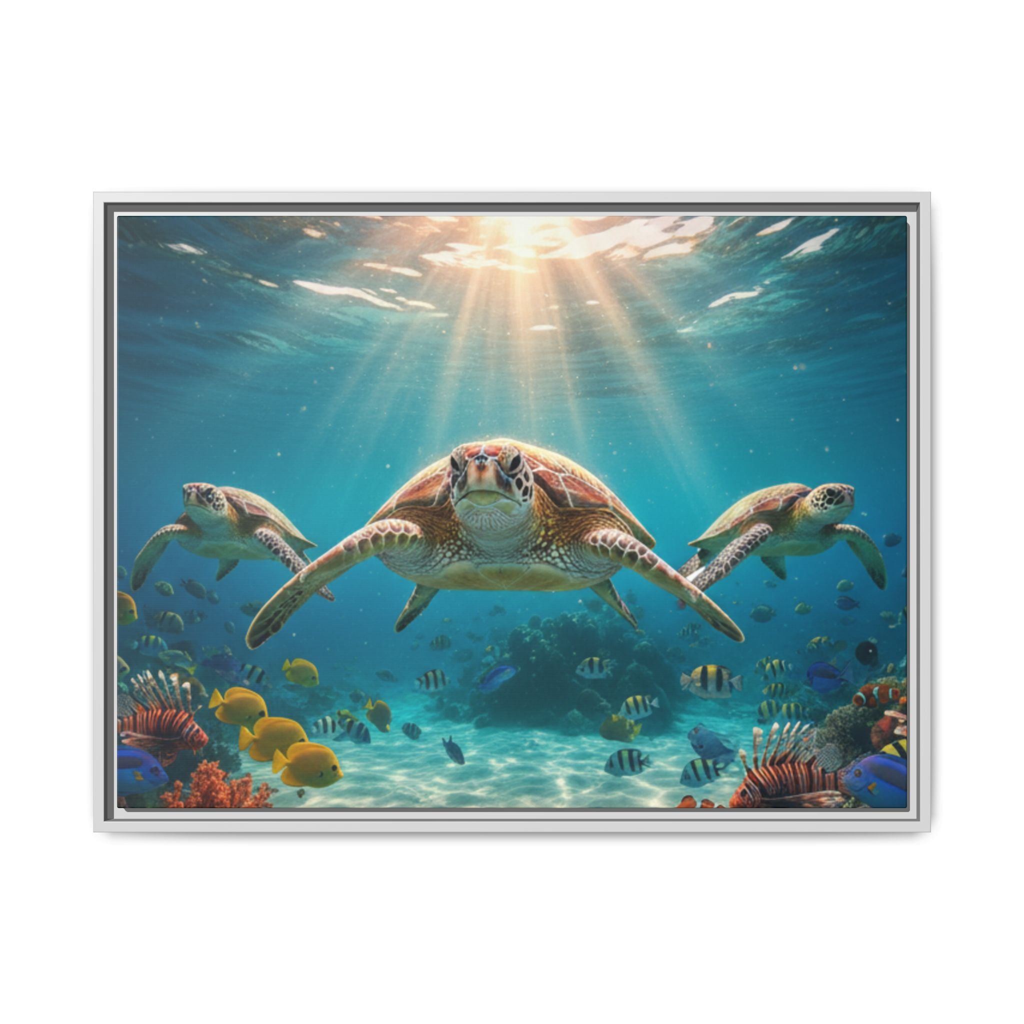 Sea Turtle Ocean Art — Framed Matte Canvas Wall Art