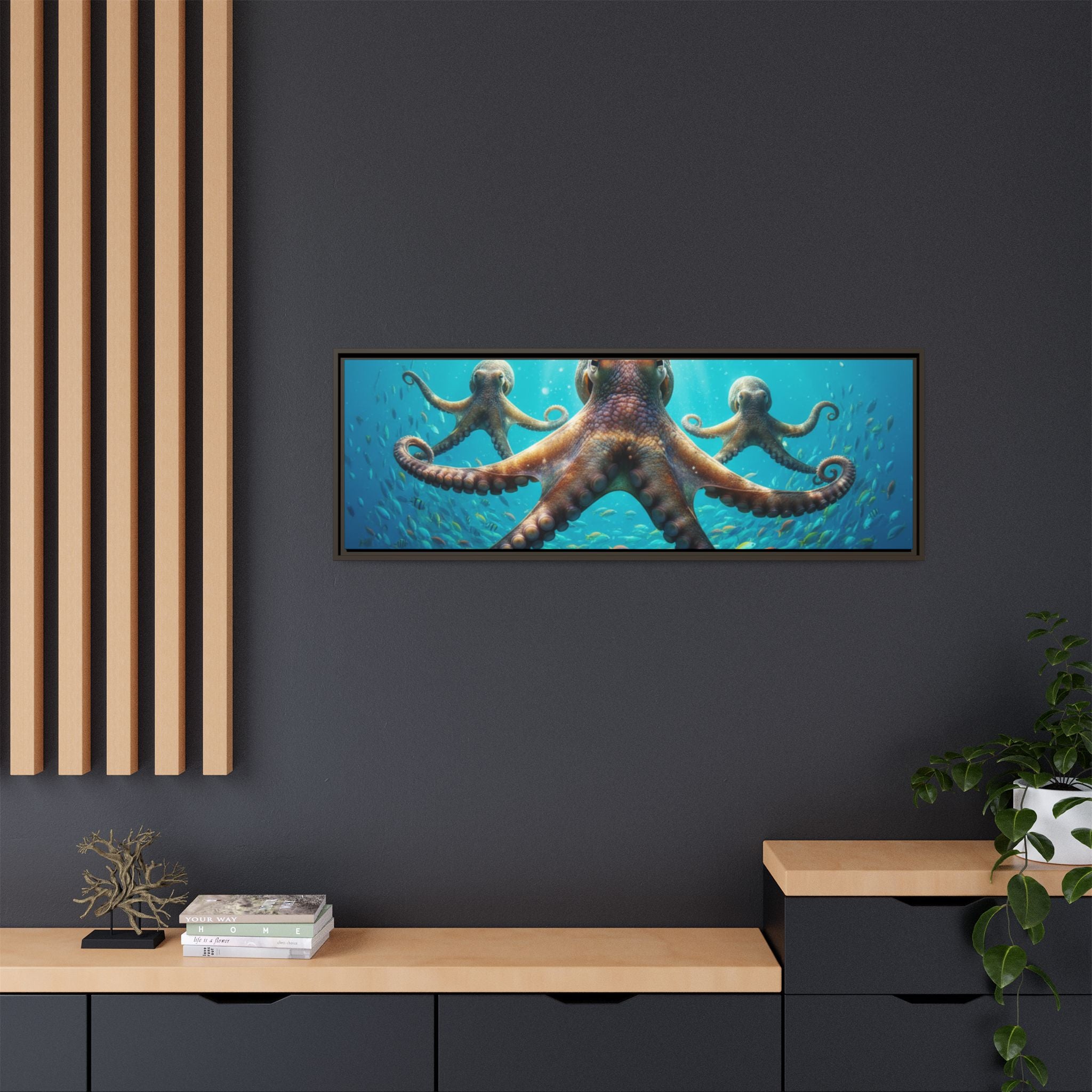 Framed Octopus Art Print — Vibrant Underwater Canvas Wall Decor