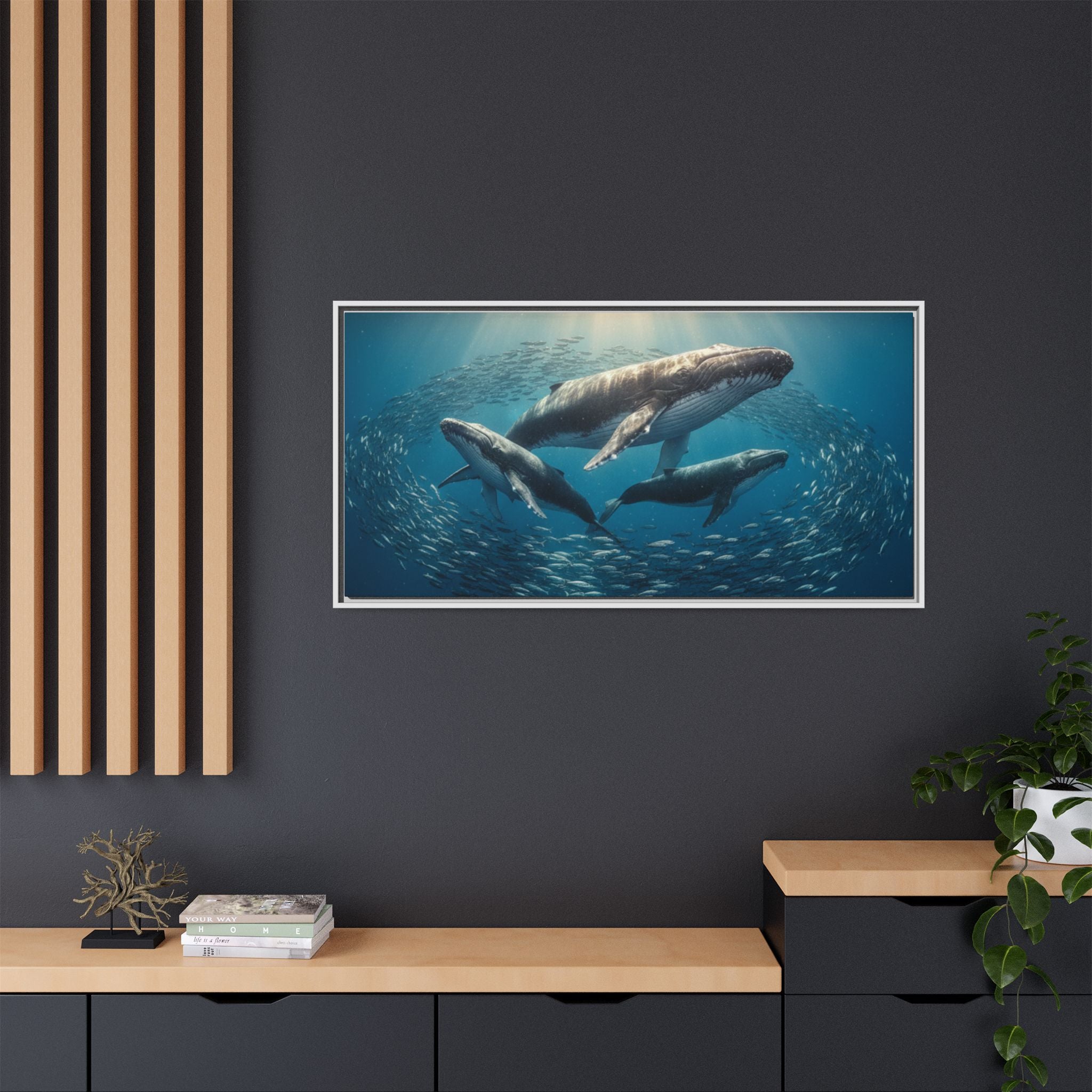 Stunning Whale Family Canvas Wall Art - Framed