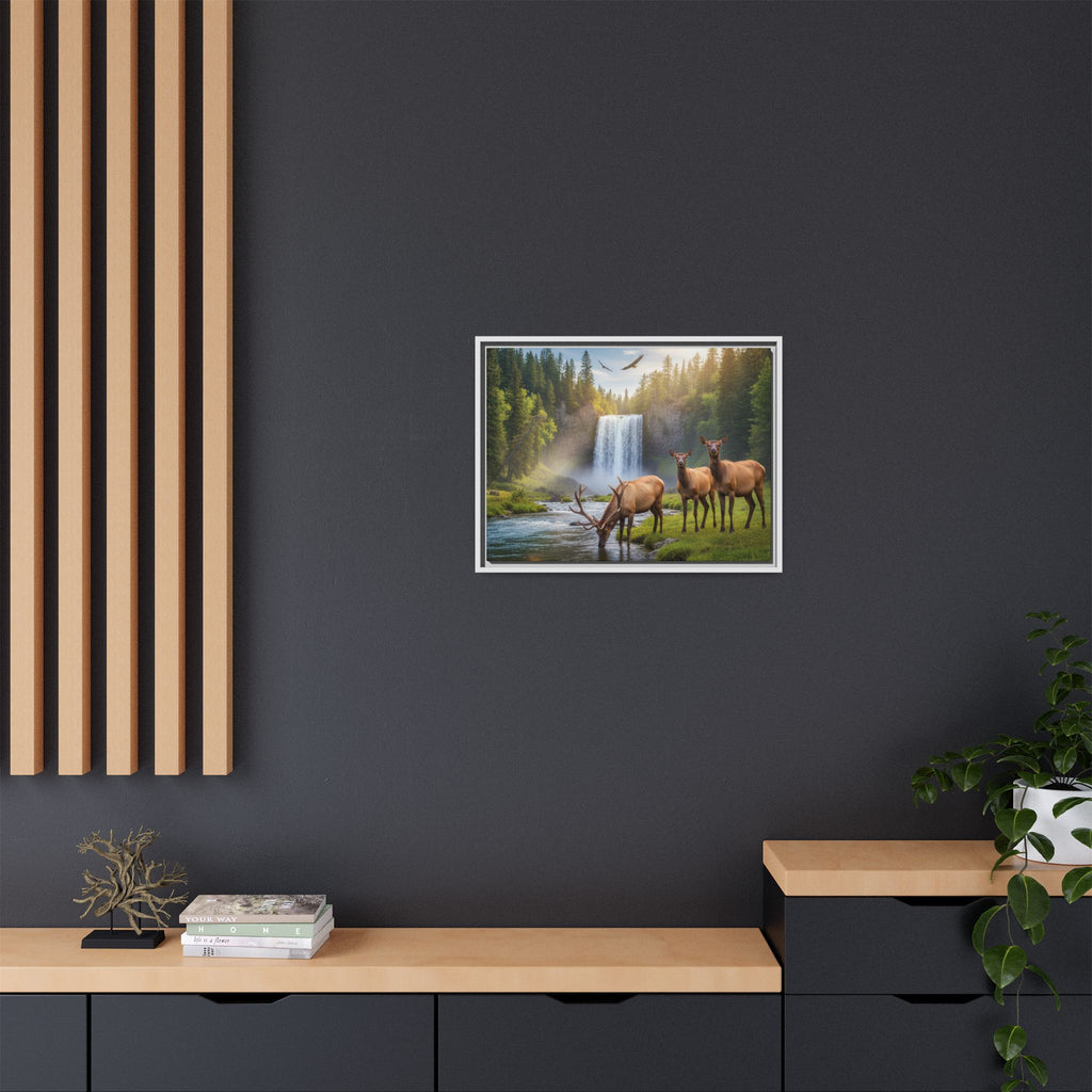 Waterfall Elk Forest Landscape Wall Art