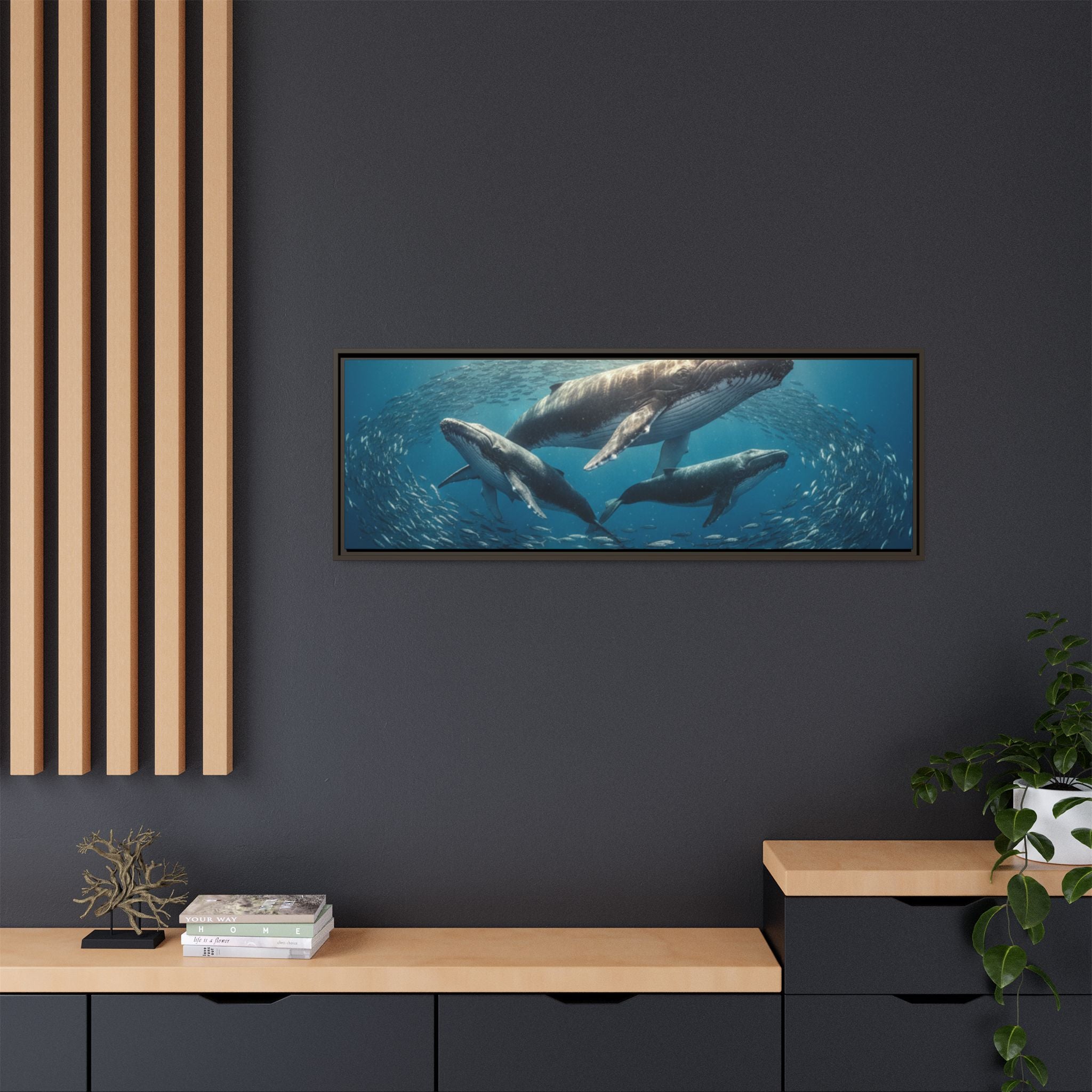 Stunning Whale Family Canvas Wall Art - Framed