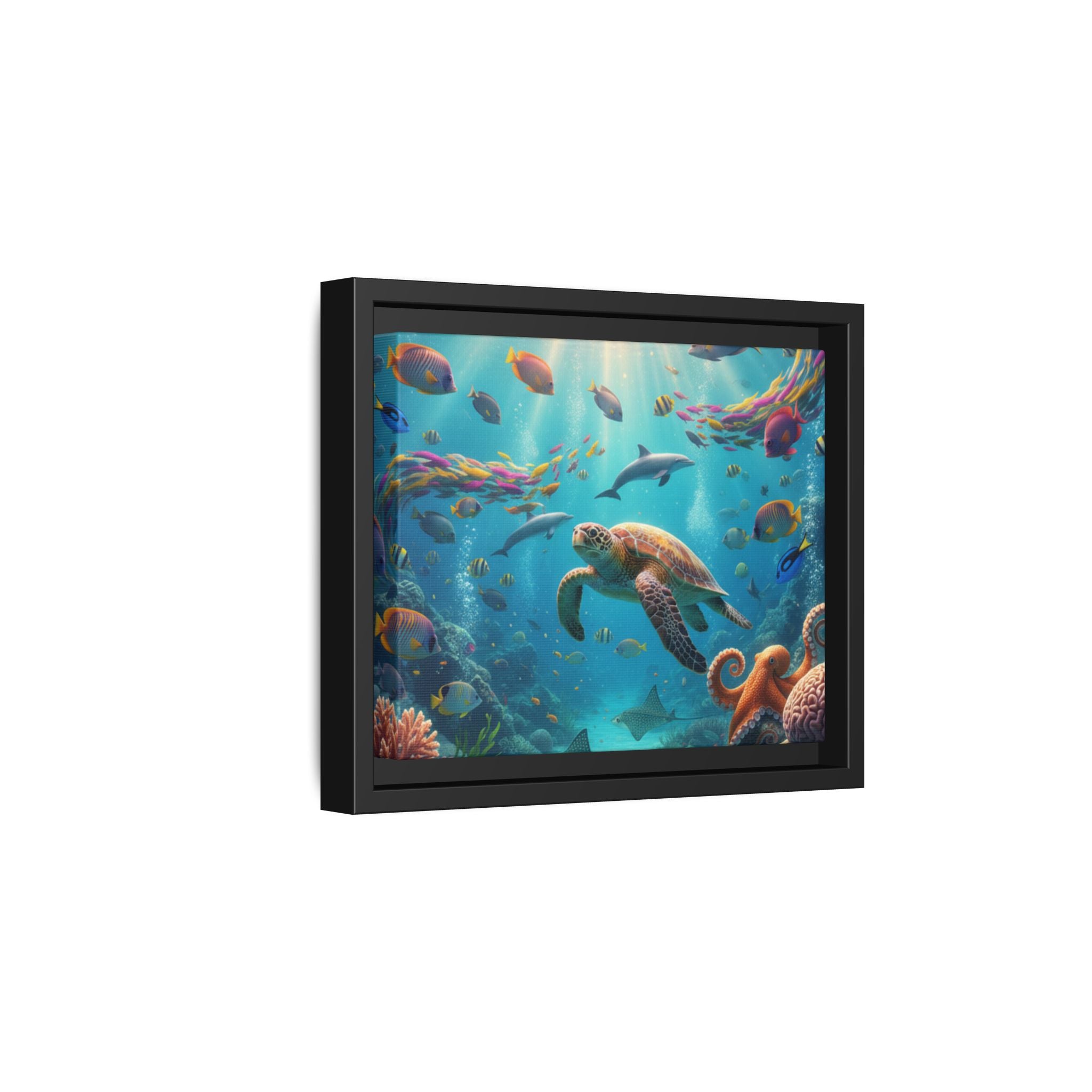 Framed Ocean Life Canvas — Colorful Sea Turtle Wall Art