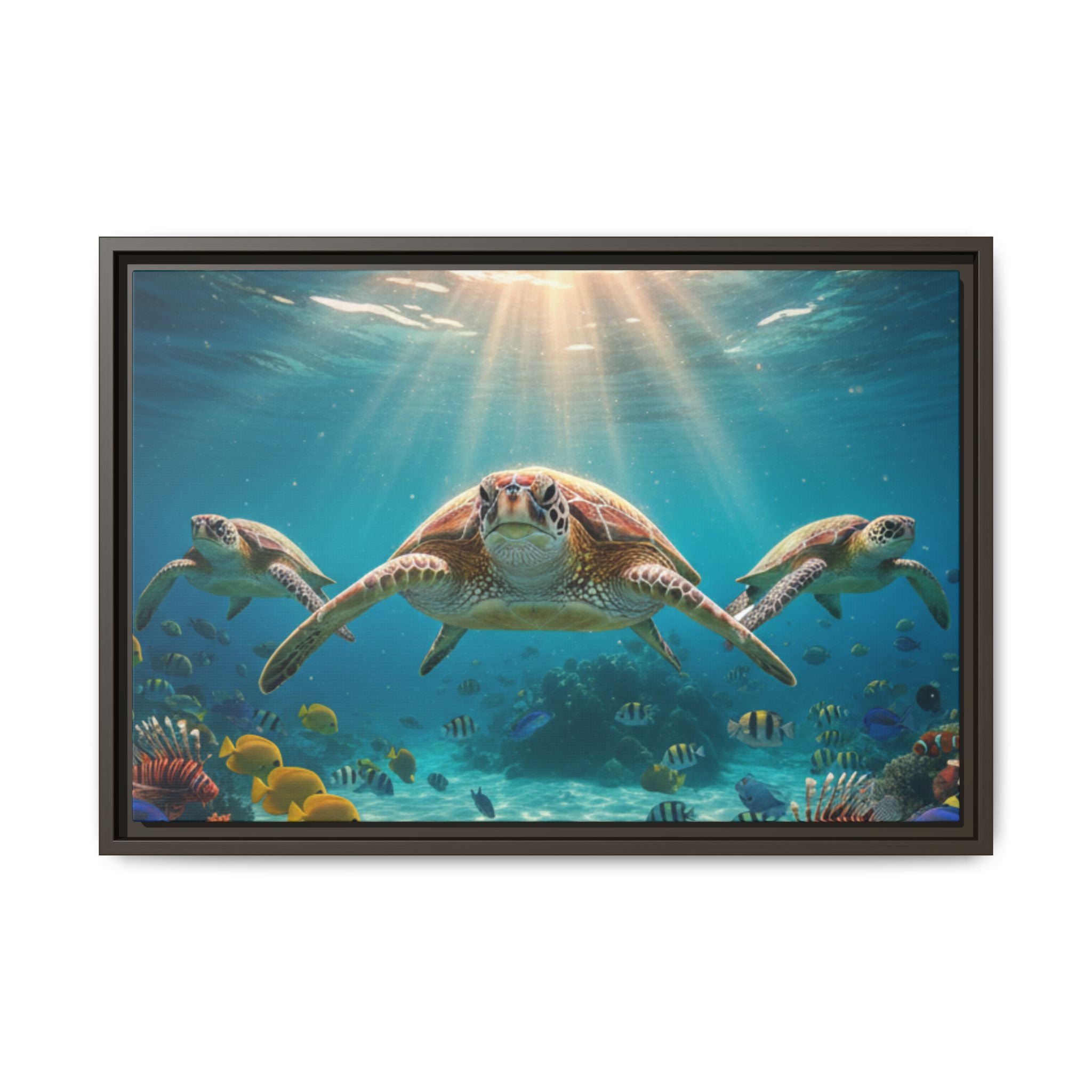 Sea Turtle Ocean Art — Framed Matte Canvas Wall Art