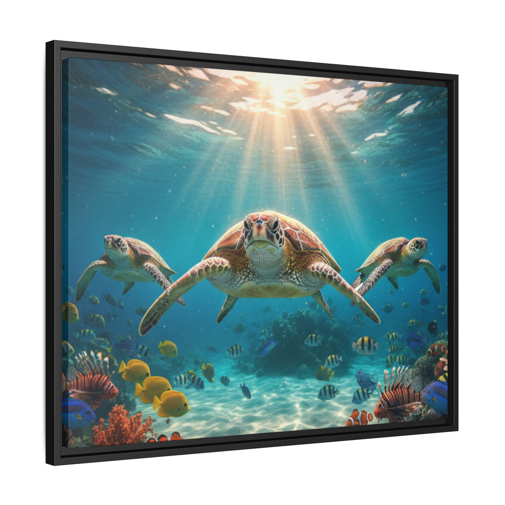 Sea Turtle Ocean Art — Framed Matte Canvas Wall Art