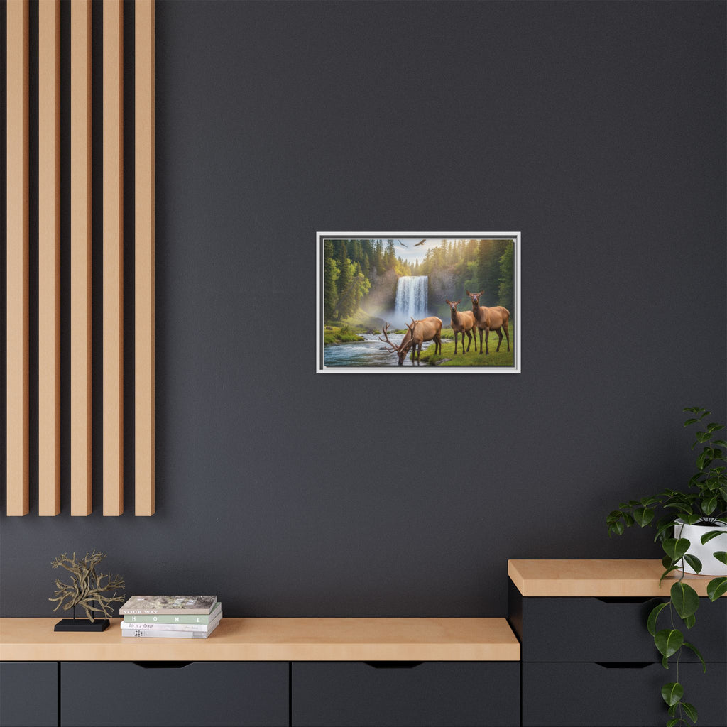 Waterfall Elk Forest Landscape Wall Art