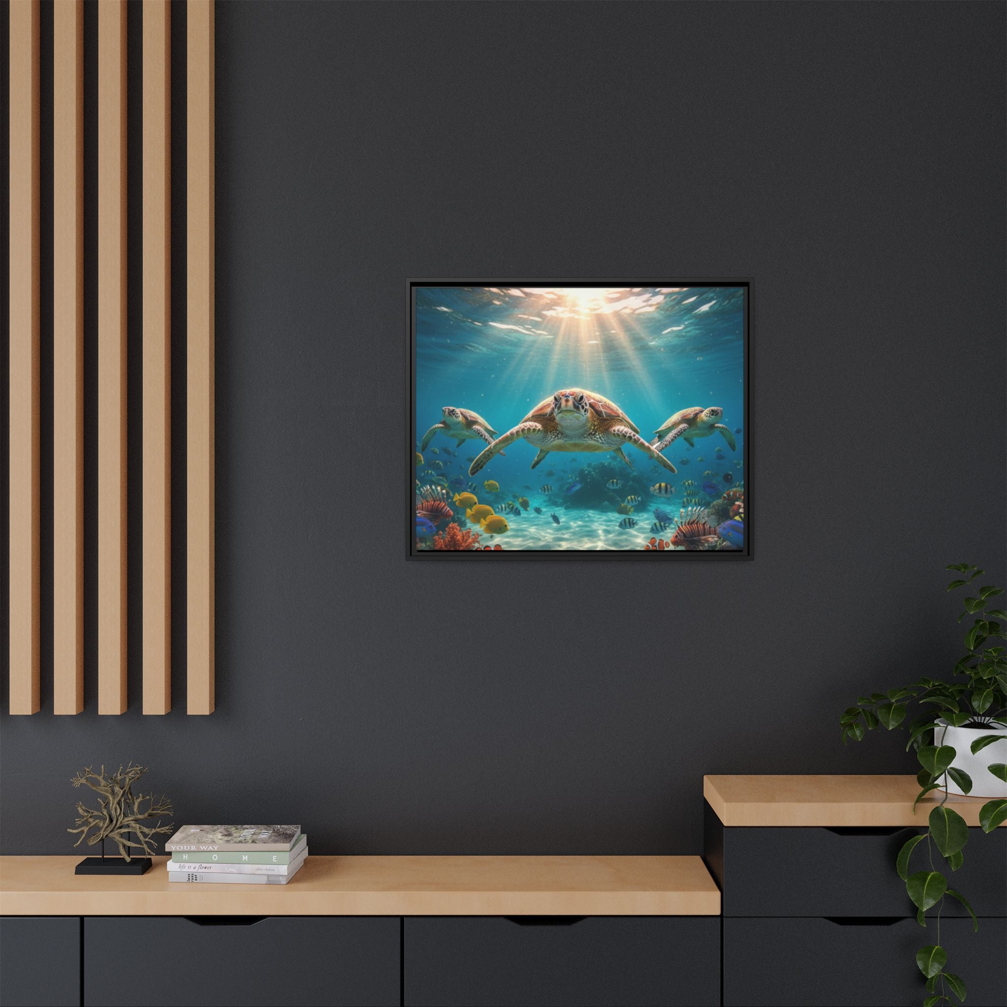 Sea Turtle Ocean Art — Framed Matte Canvas Wall Art