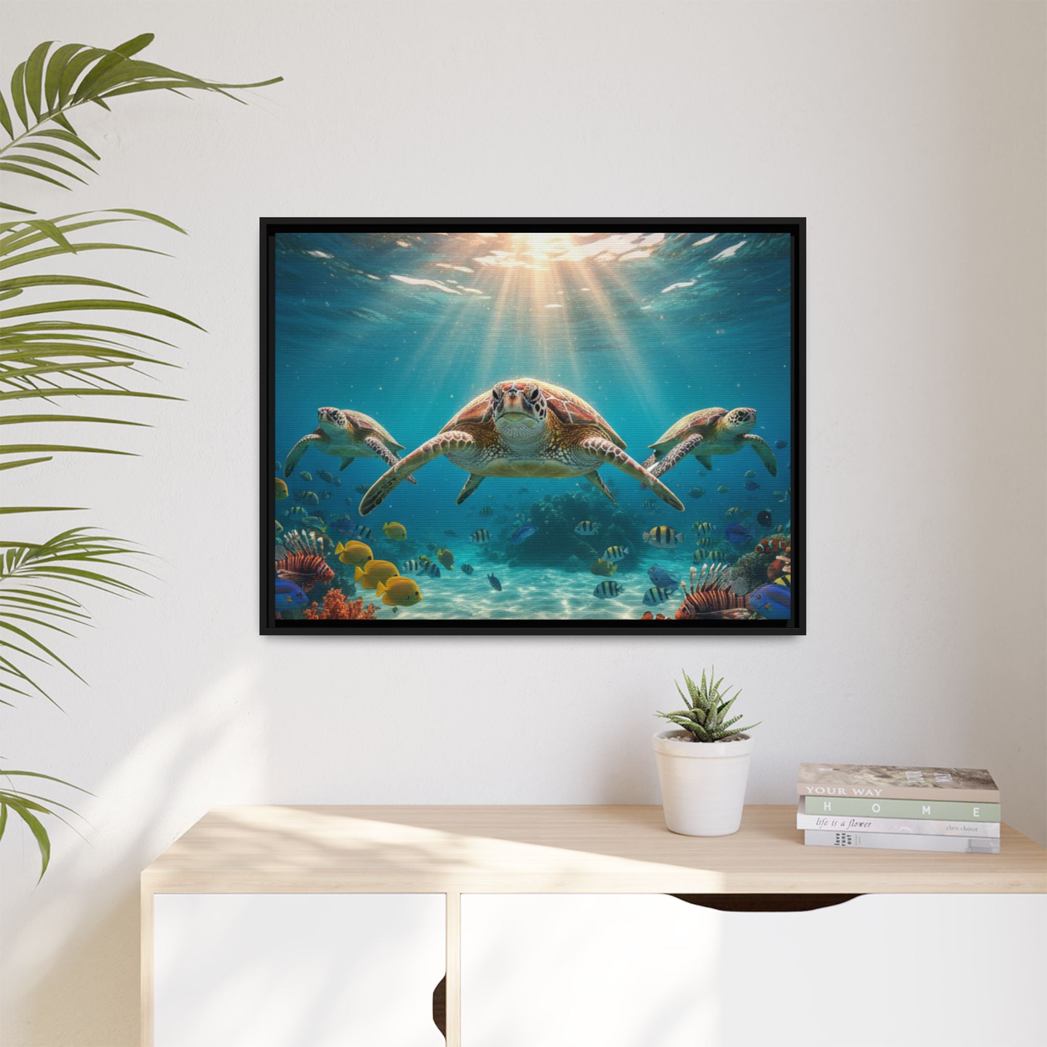 Sea Turtle Ocean Art — Framed Matte Canvas Wall Art