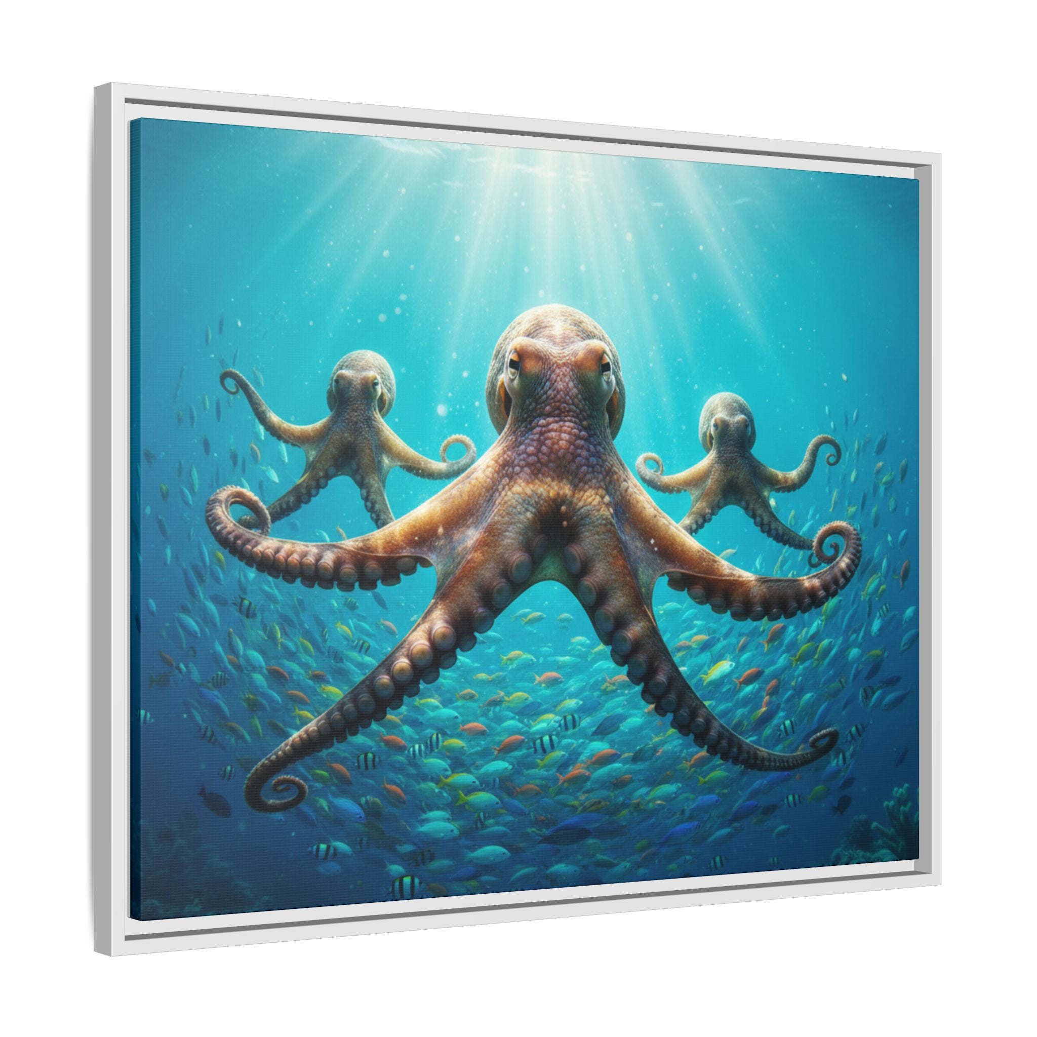 Framed Octopus Art Print — Vibrant Underwater Canvas Wall Decor