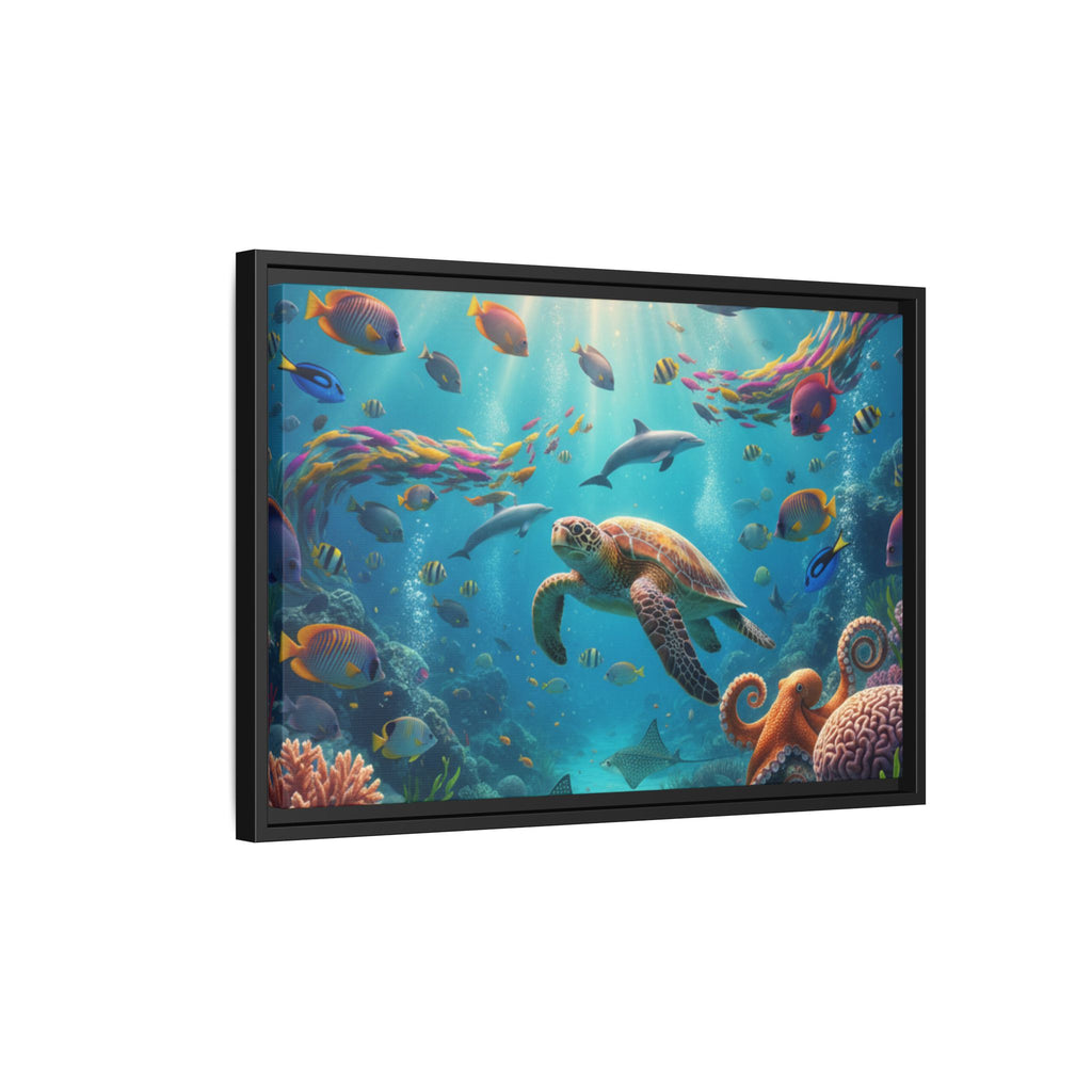 Framed Ocean Life Canvas — Colorful Sea Turtle Wall Art