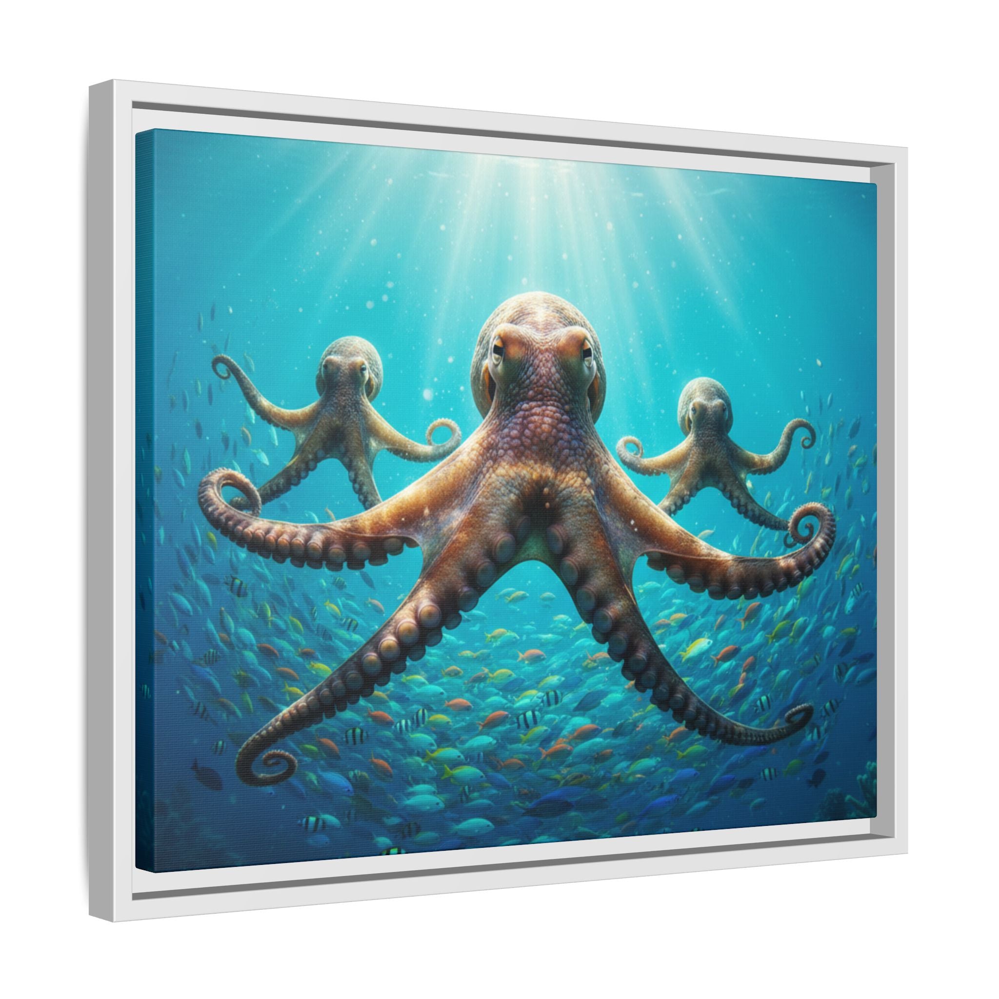 Framed Octopus Art Print — Vibrant Underwater Canvas Wall Decor