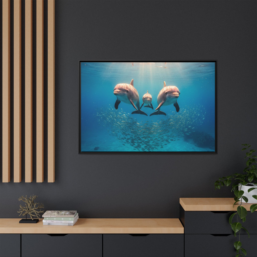 Framed Dolphin Canvas Print — Matte Ocean Wall Art