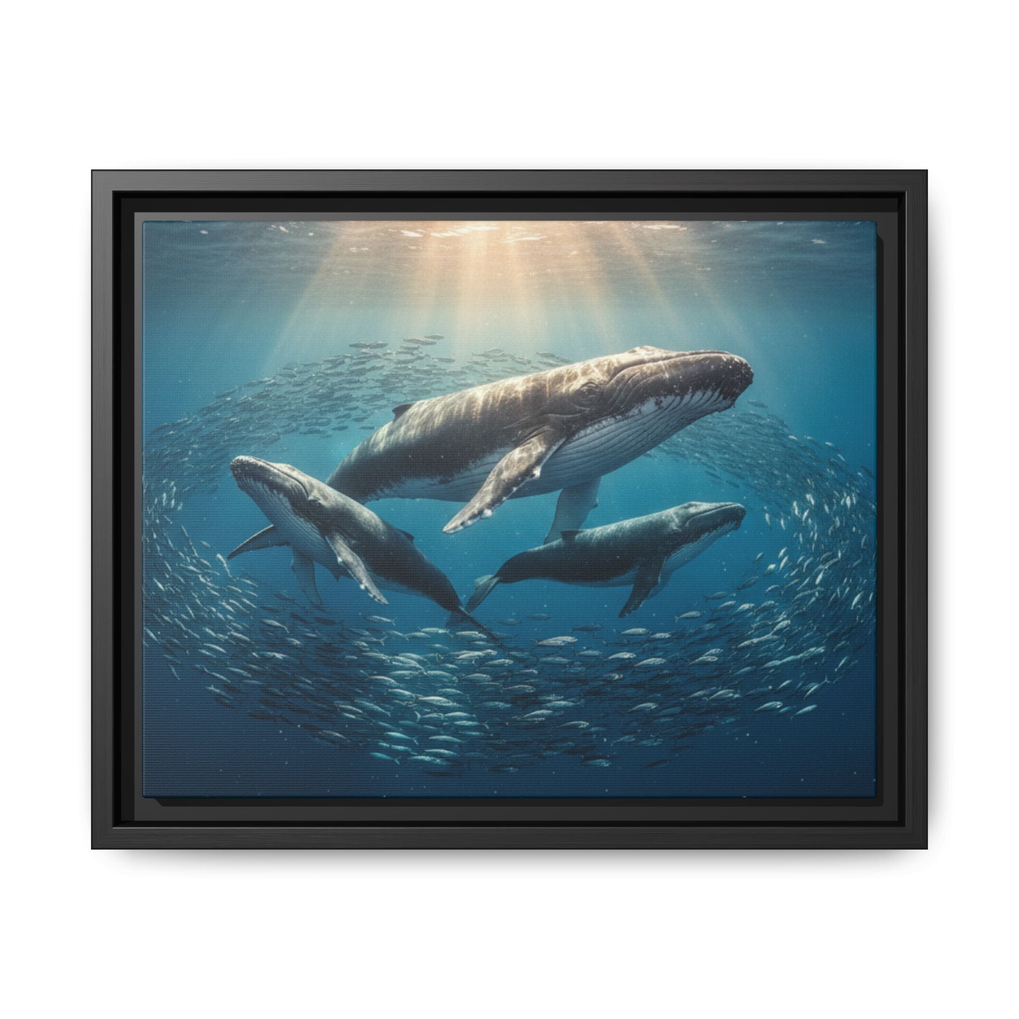 Stunning Whale Family Canvas Wall Art - Framed