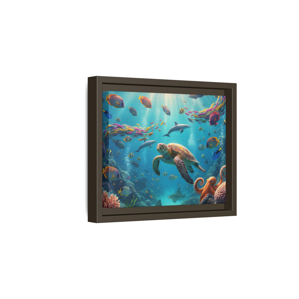 Framed Ocean Life Canvas — Colorful Sea Turtle Wall Art