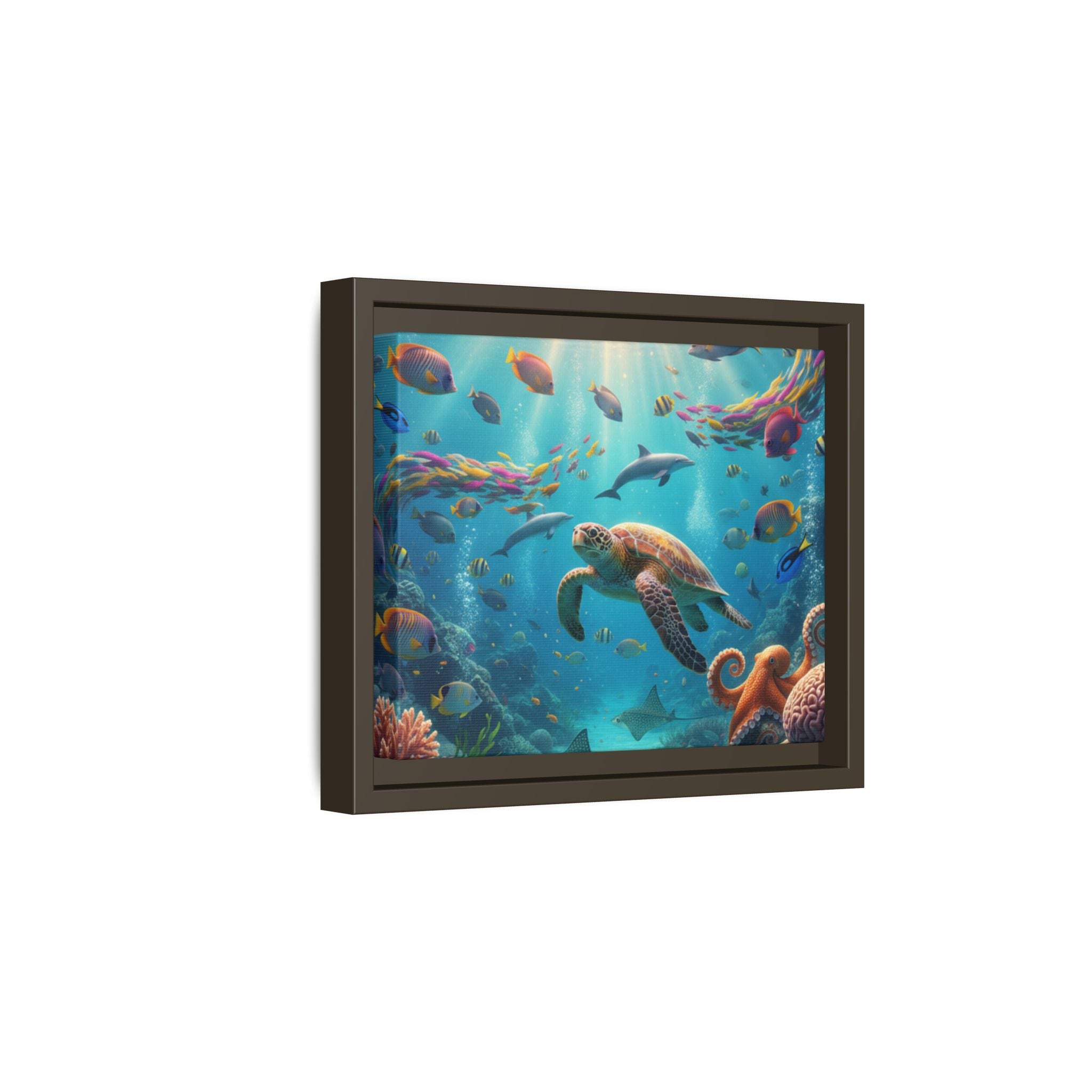 Framed Ocean Life Canvas — Colorful Sea Turtle Wall Art