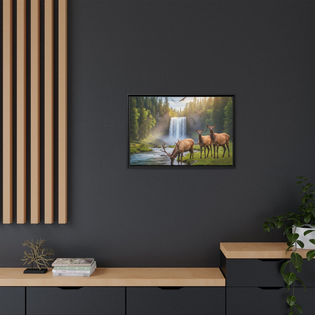 Waterfall Elk Forest Landscape Wall Art