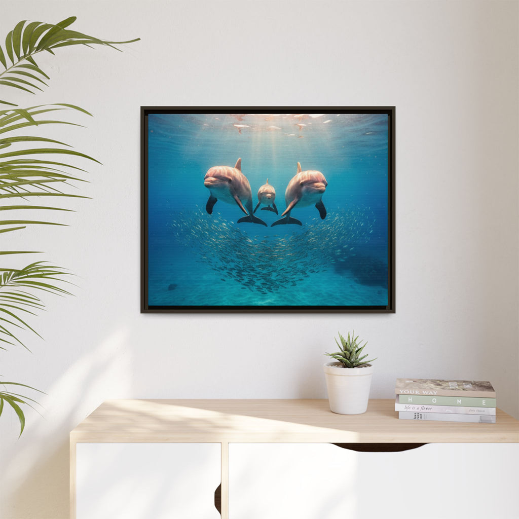 Framed Dolphin Canvas Print — Matte Ocean Wall Art