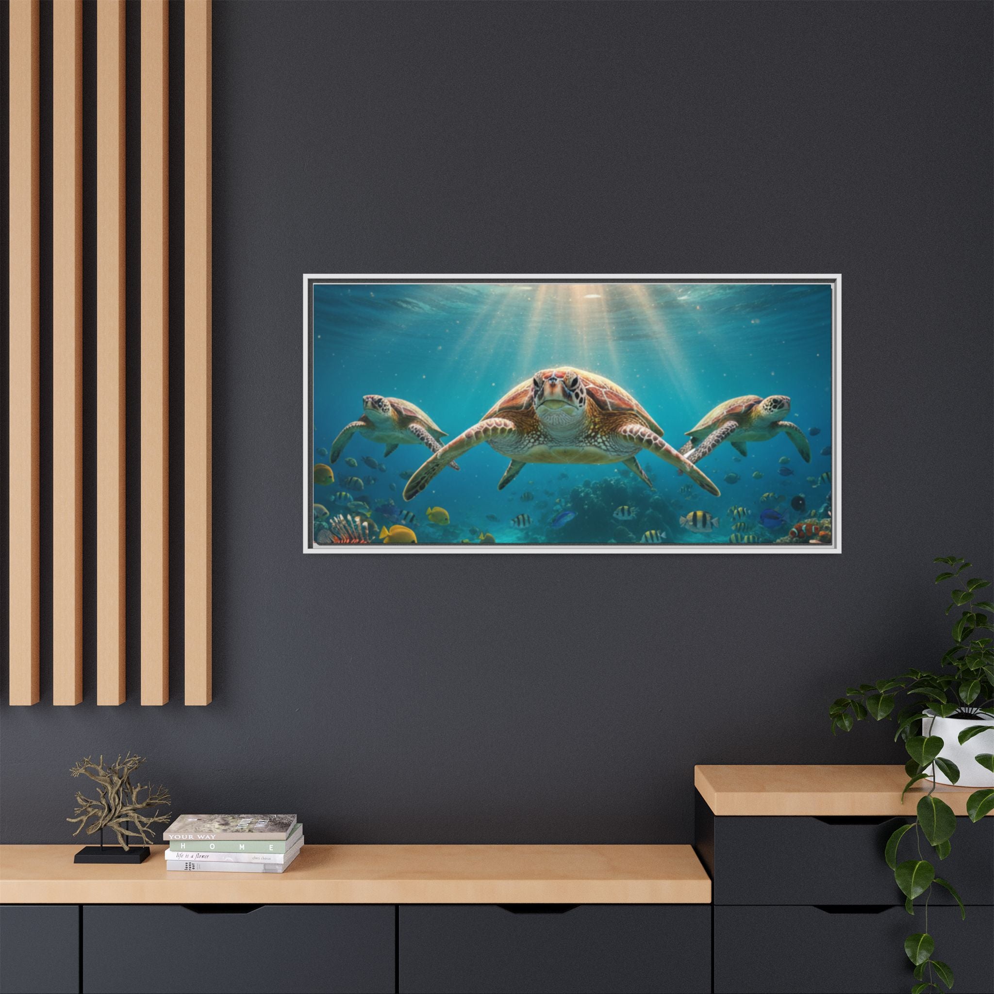 Sea Turtle Ocean Art — Framed Matte Canvas Wall Art