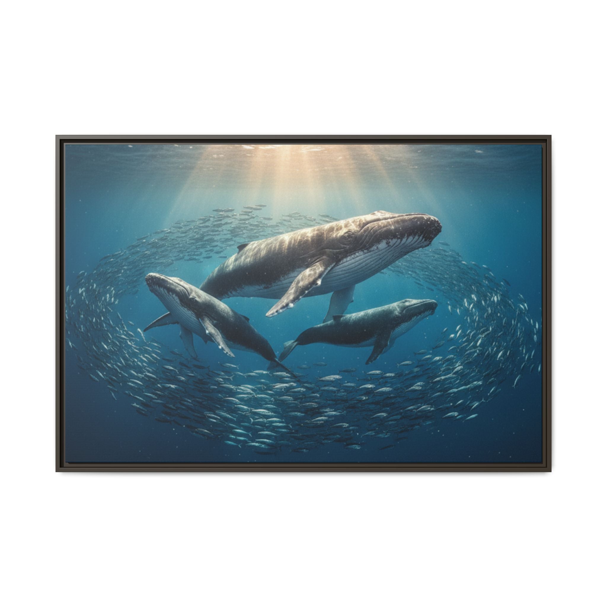 Stunning Whale Family Canvas Wall Art - Framed