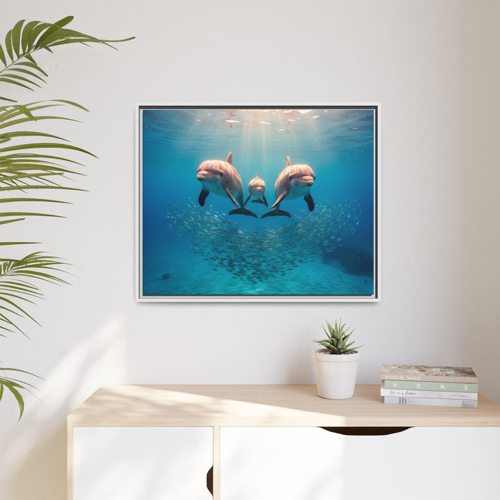 Framed Dolphin Canvas Print — Matte Ocean Wall Art