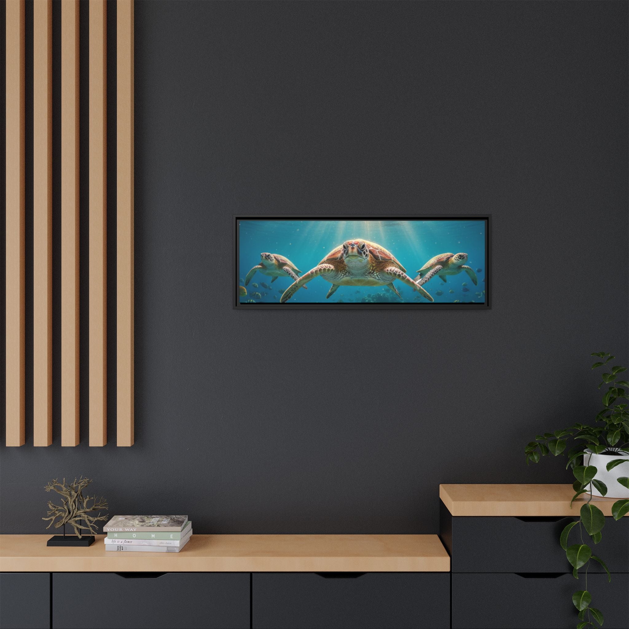 Sea Turtle Ocean Art — Framed Matte Canvas Wall Art