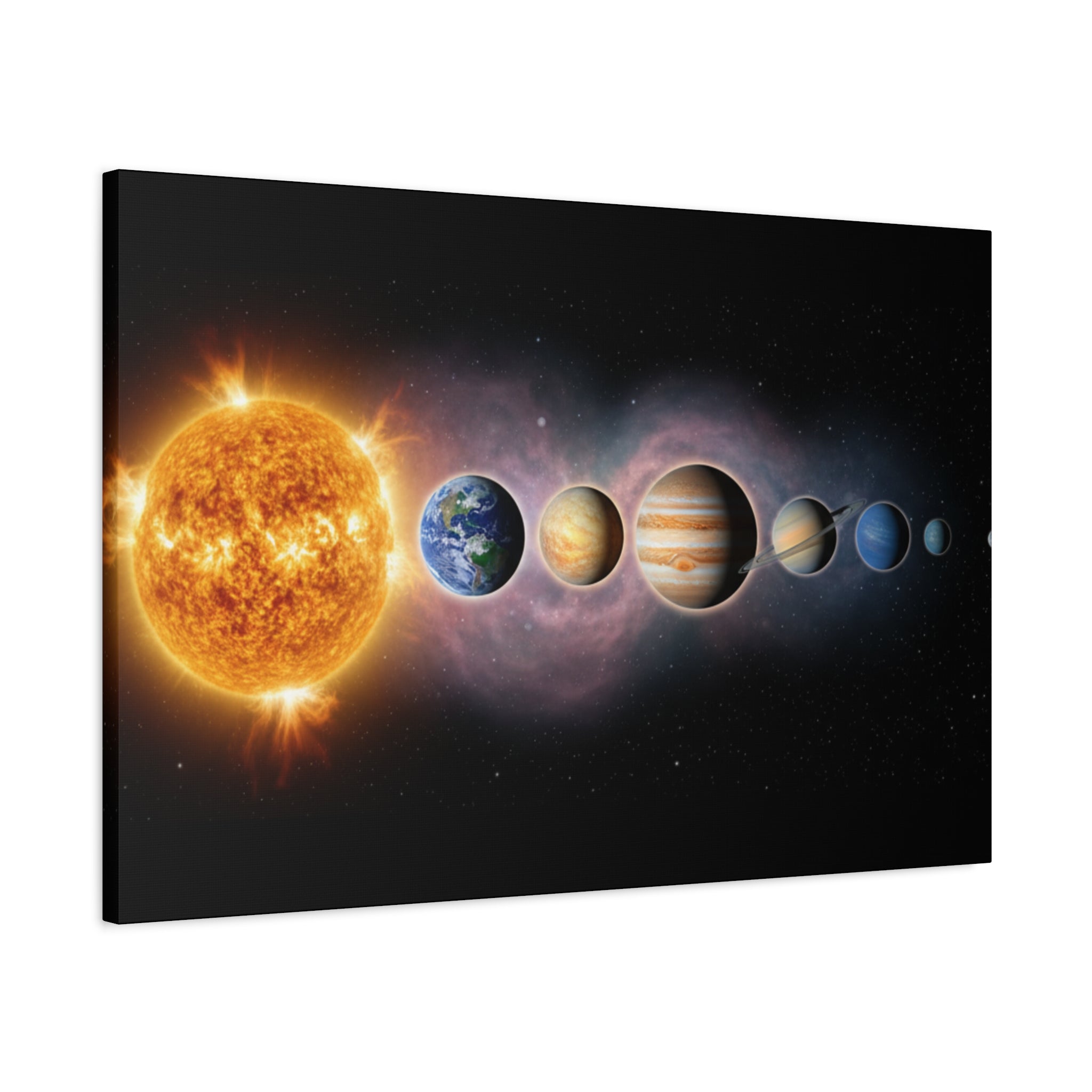 Stunning Solar System Art — Planet Lineup Matte Stretched Wall Art