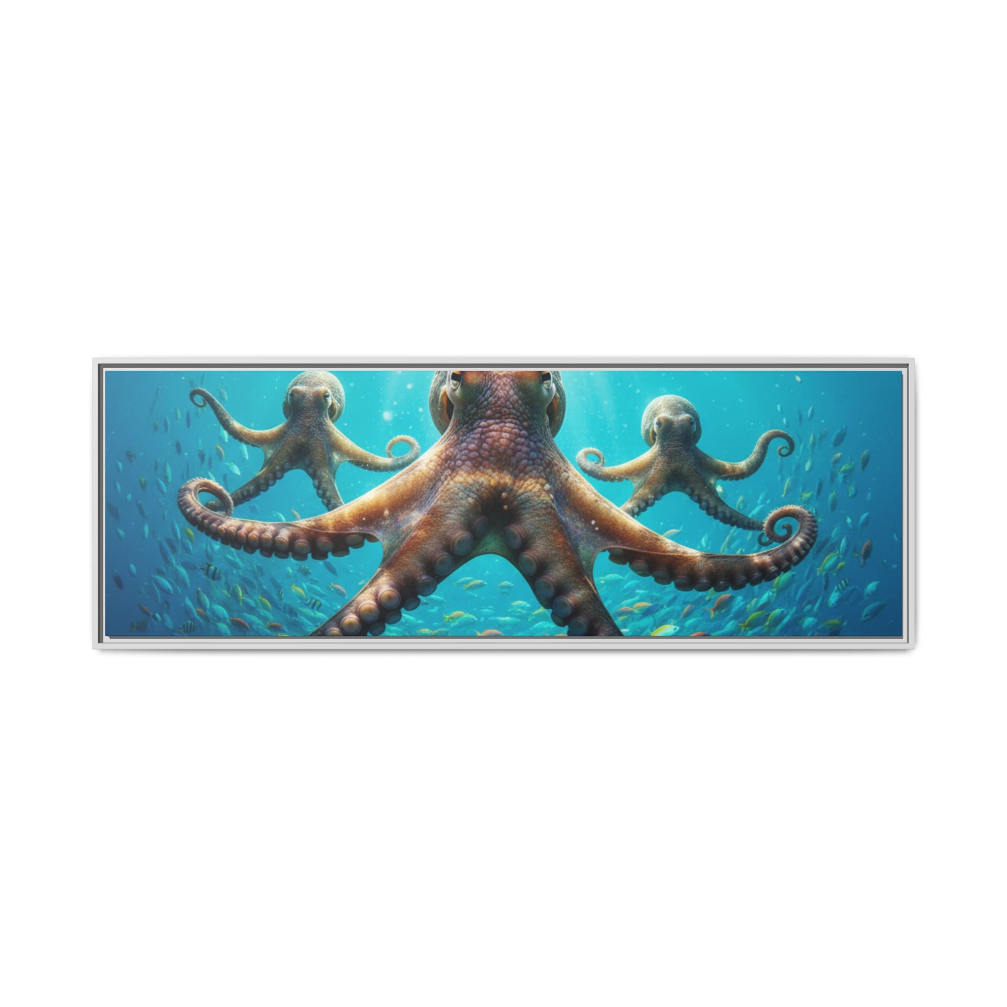 Framed Octopus Art Print — Vibrant Underwater Canvas Wall Decor