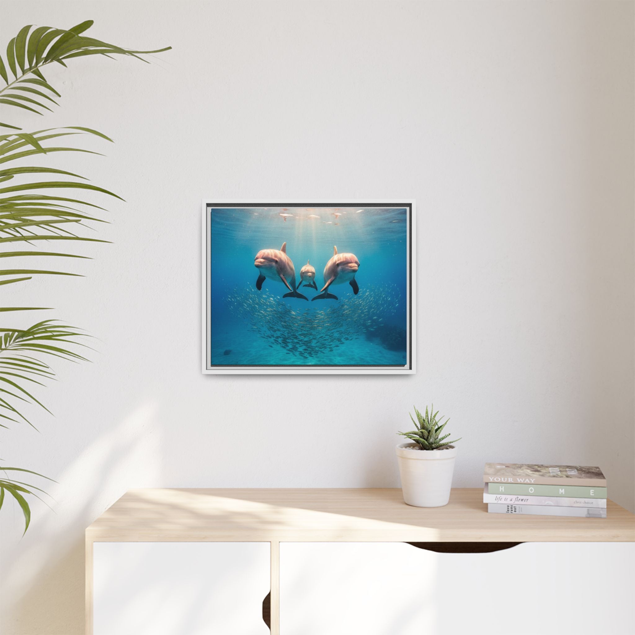 Framed Dolphin Canvas Print — Matte Ocean Wall Art
