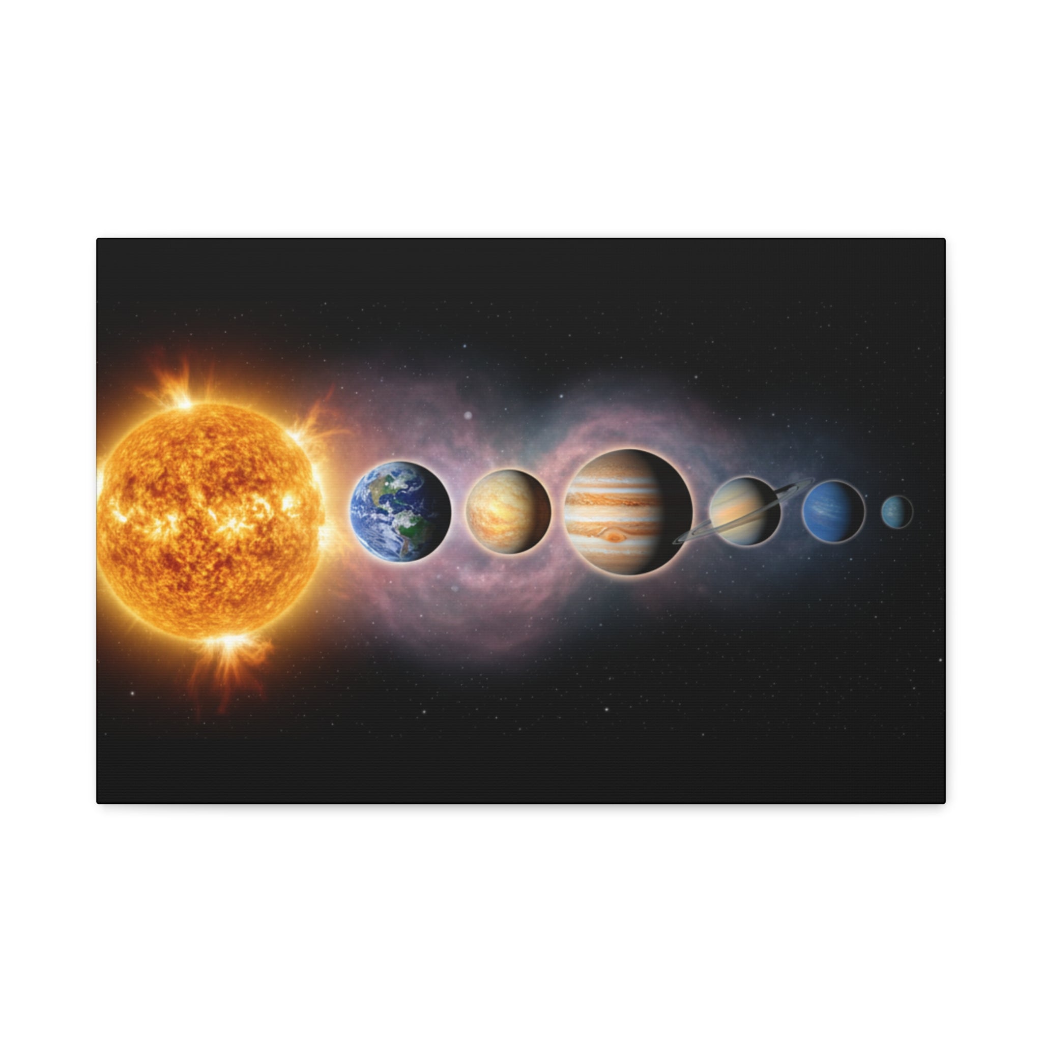 Stunning Solar System Art — Planet Lineup Matte Stretched Wall Art
