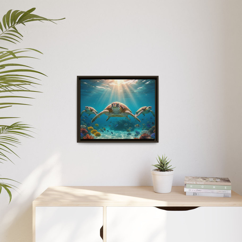 Sea Turtle Ocean Art — Framed Matte Canvas Wall Art