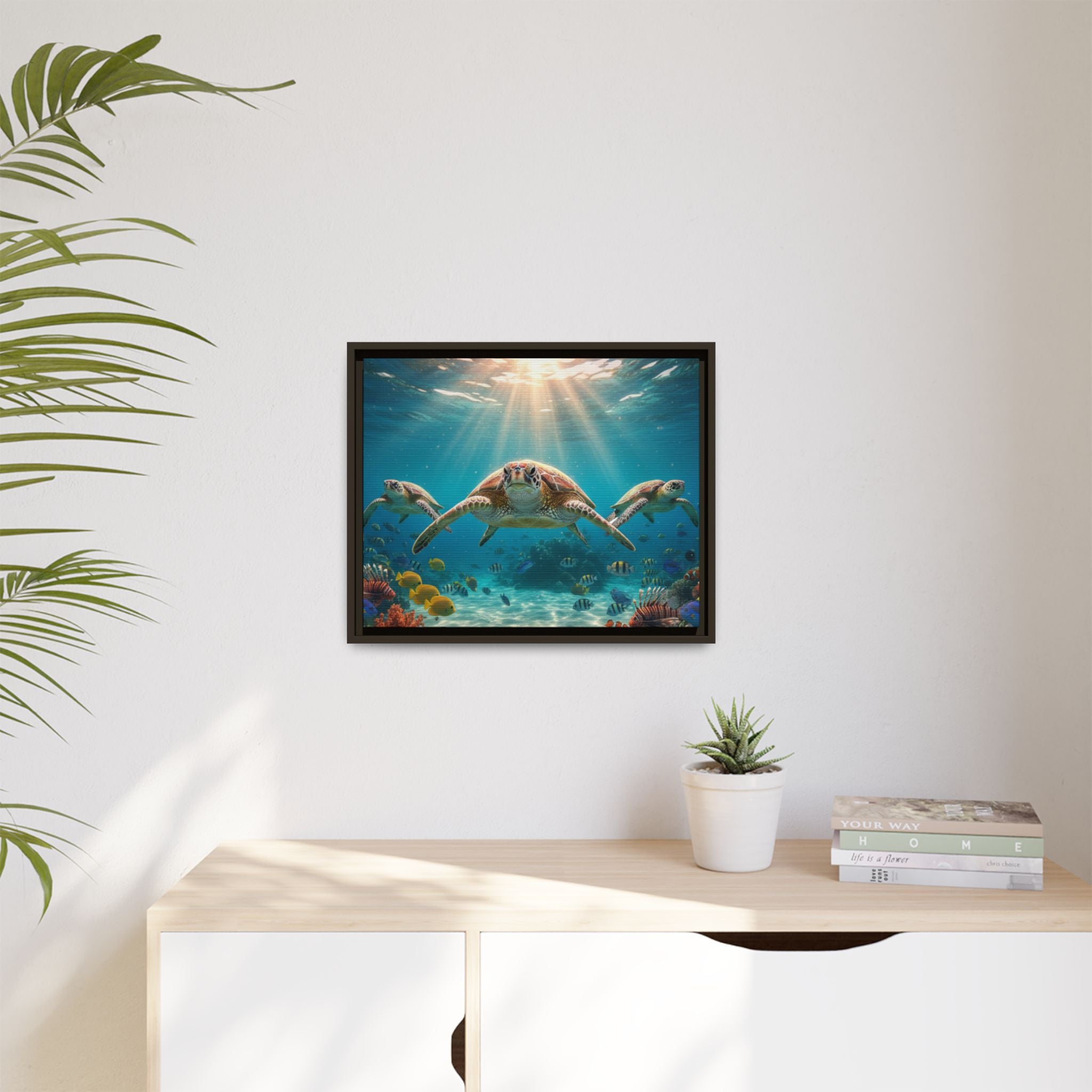 Sea Turtle Ocean Art — Framed Matte Canvas Wall Art